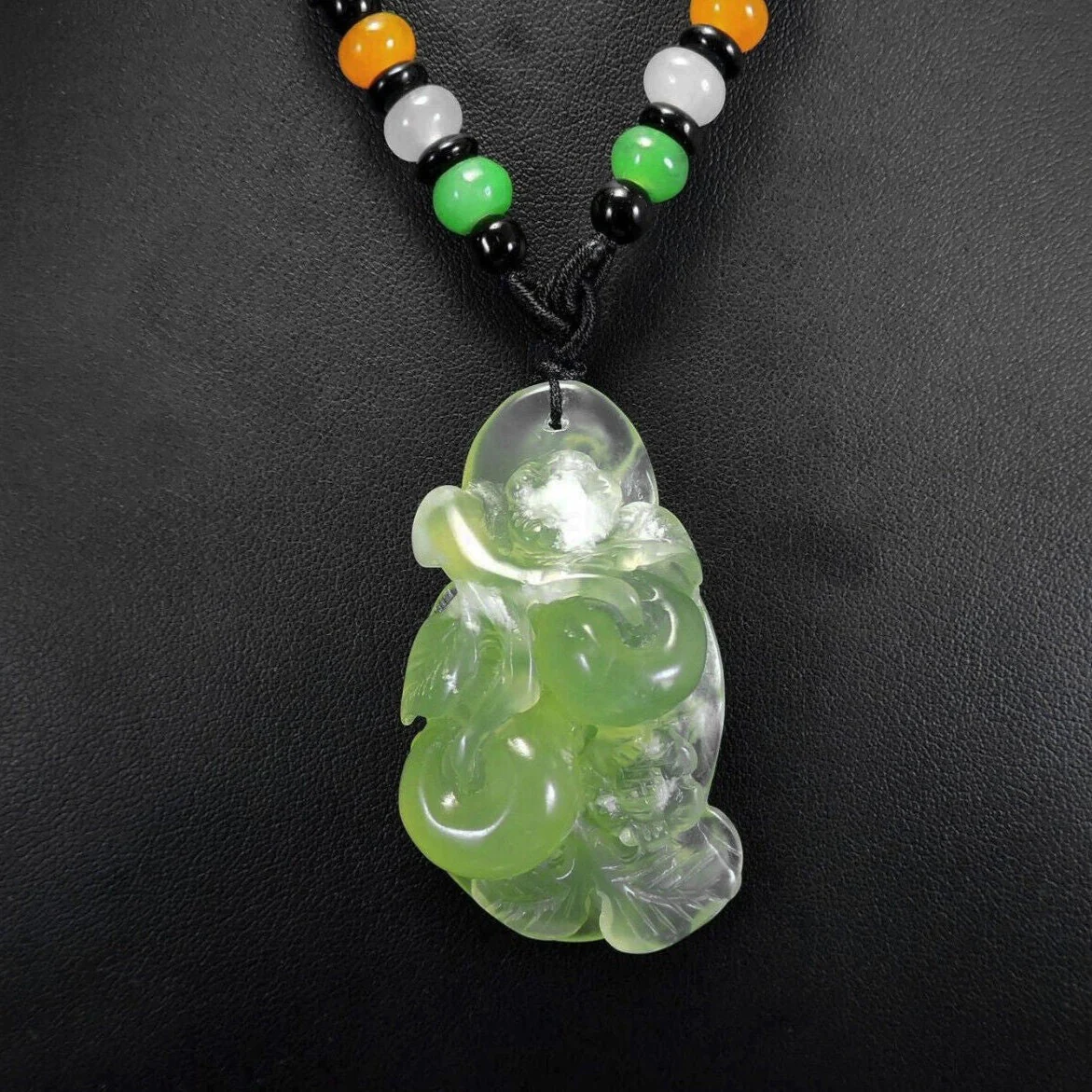 100% Natural Hand-Carved Jade Pendant Jadeite Necklace Apple Tree - Image 2