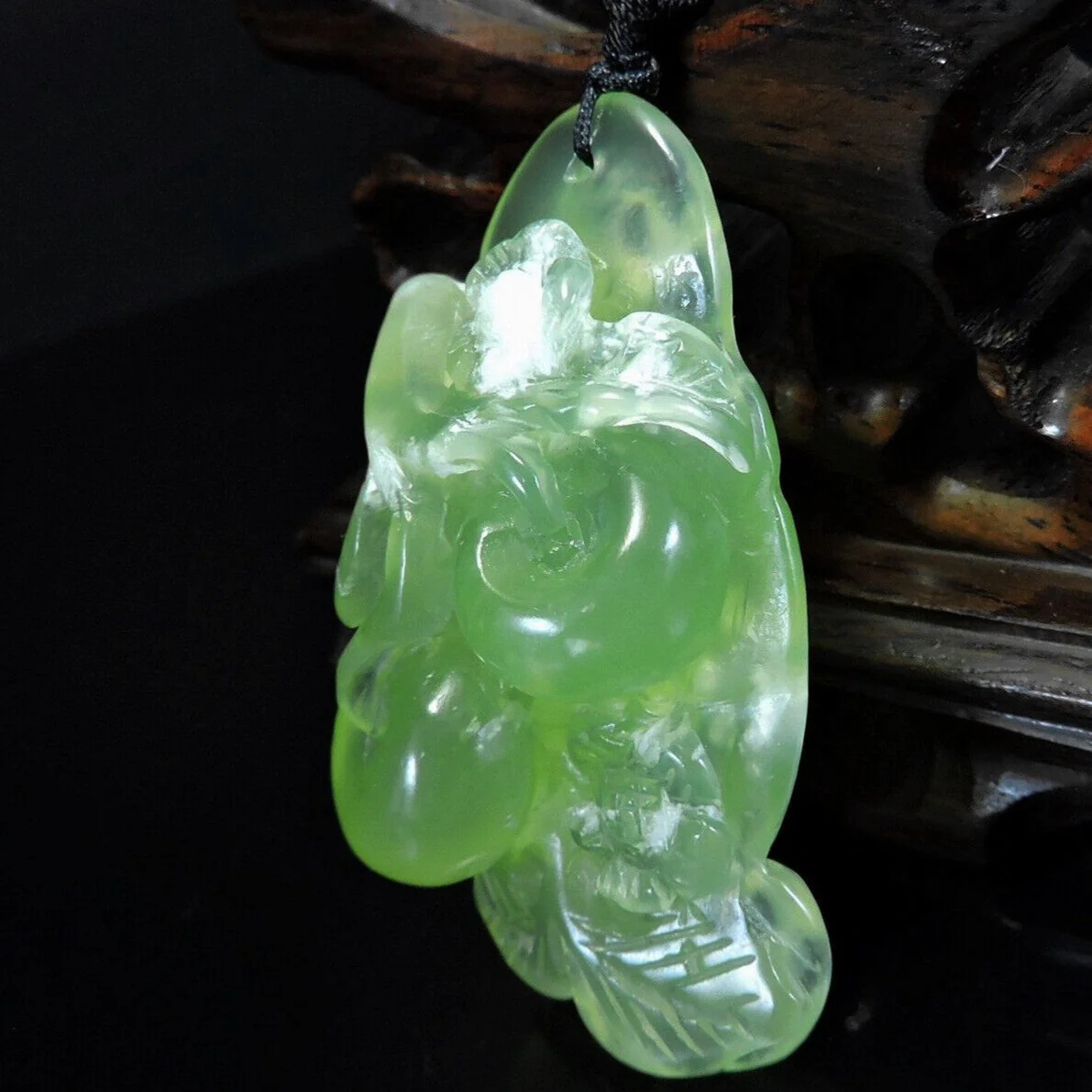 100% Natural Hand-Carved Jade Pendant Jadeite Necklace Apple Tree - Image 3