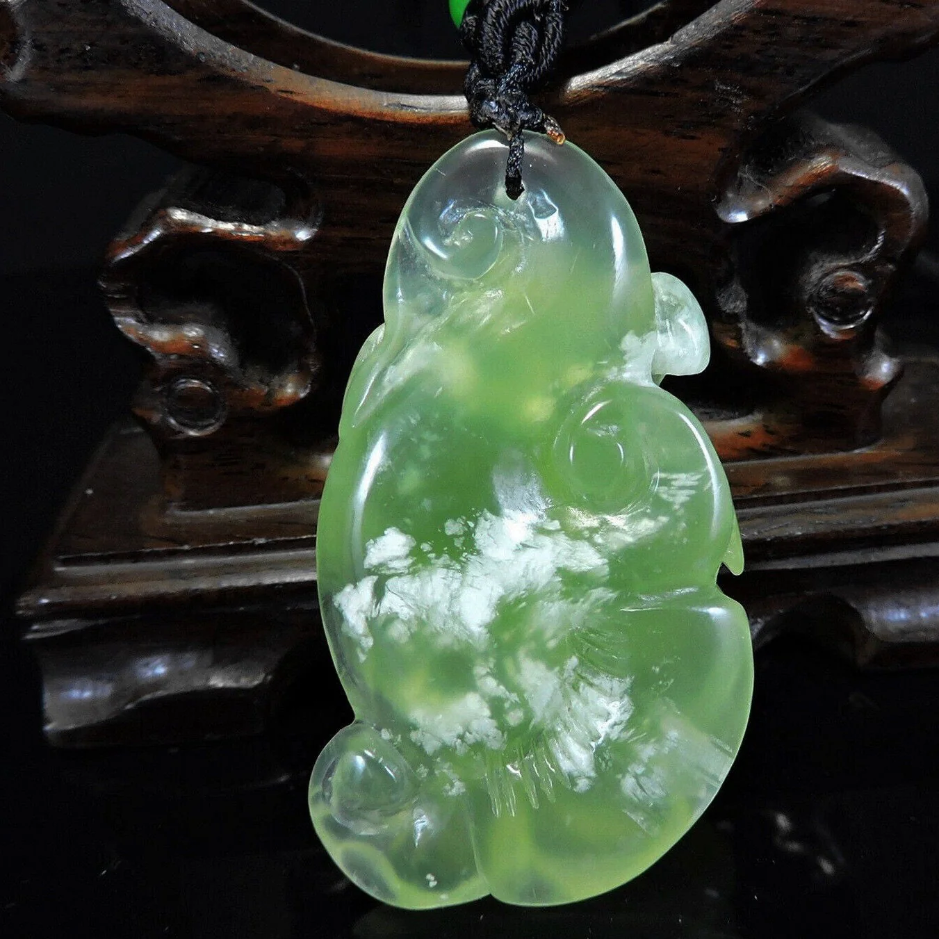 100% Natural Hand-Carved Jade Pendant Jadeite Necklace Apple Tree - Image 4