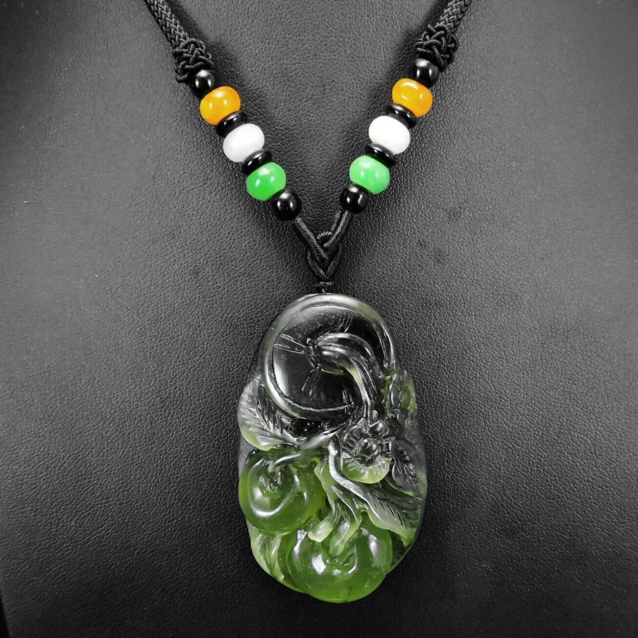 100% Natural Hand-Carved Jade Pendant Jadeite Necklace Apple Tree & Coin - Image 2