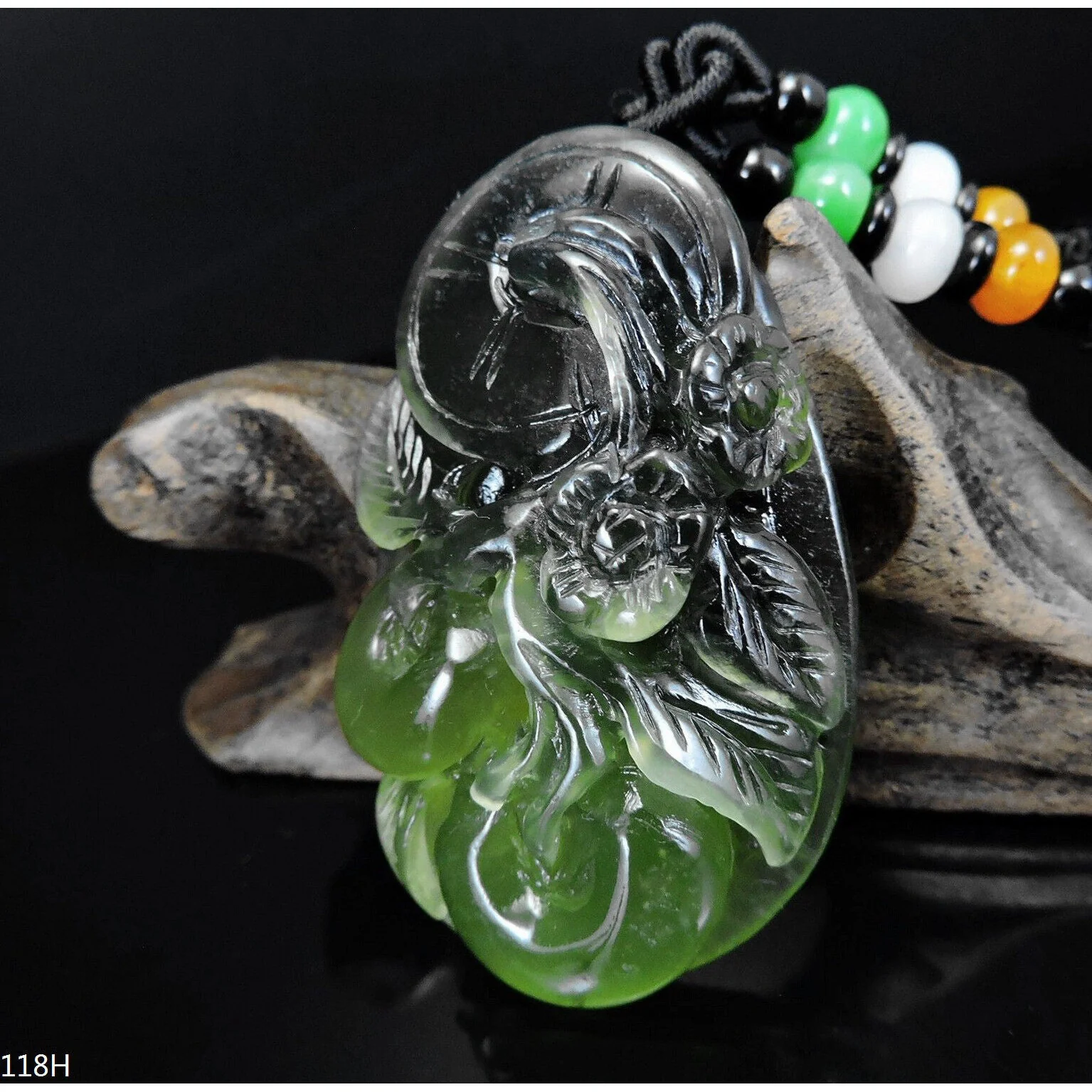 100% Natural Hand-Carved Jade Pendant Jadeite Necklace Apple Tree & Coin - Image 3