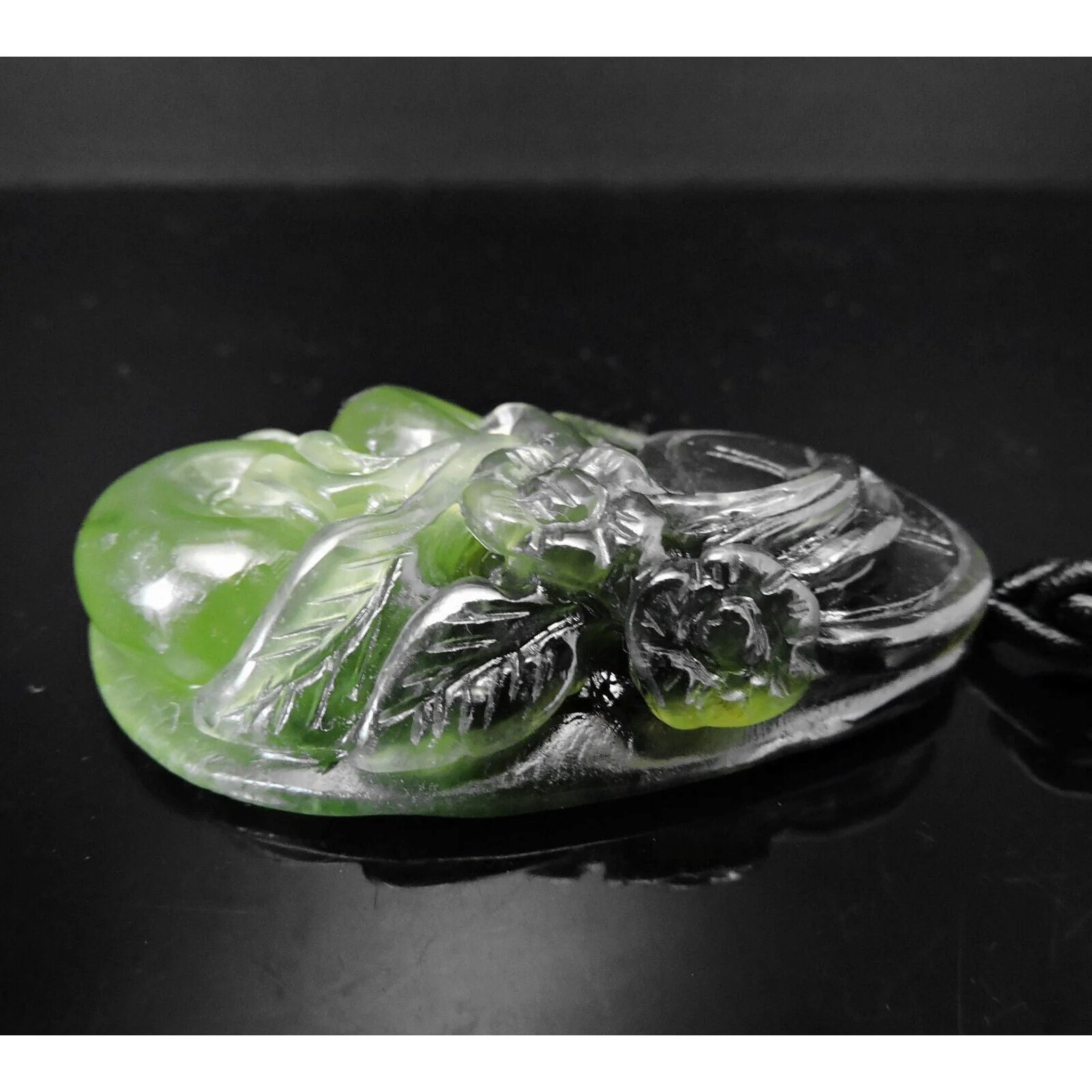 100% Natural Hand-Carved Jade Pendant Jadeite Necklace Apple Tree & Coin - Image 4