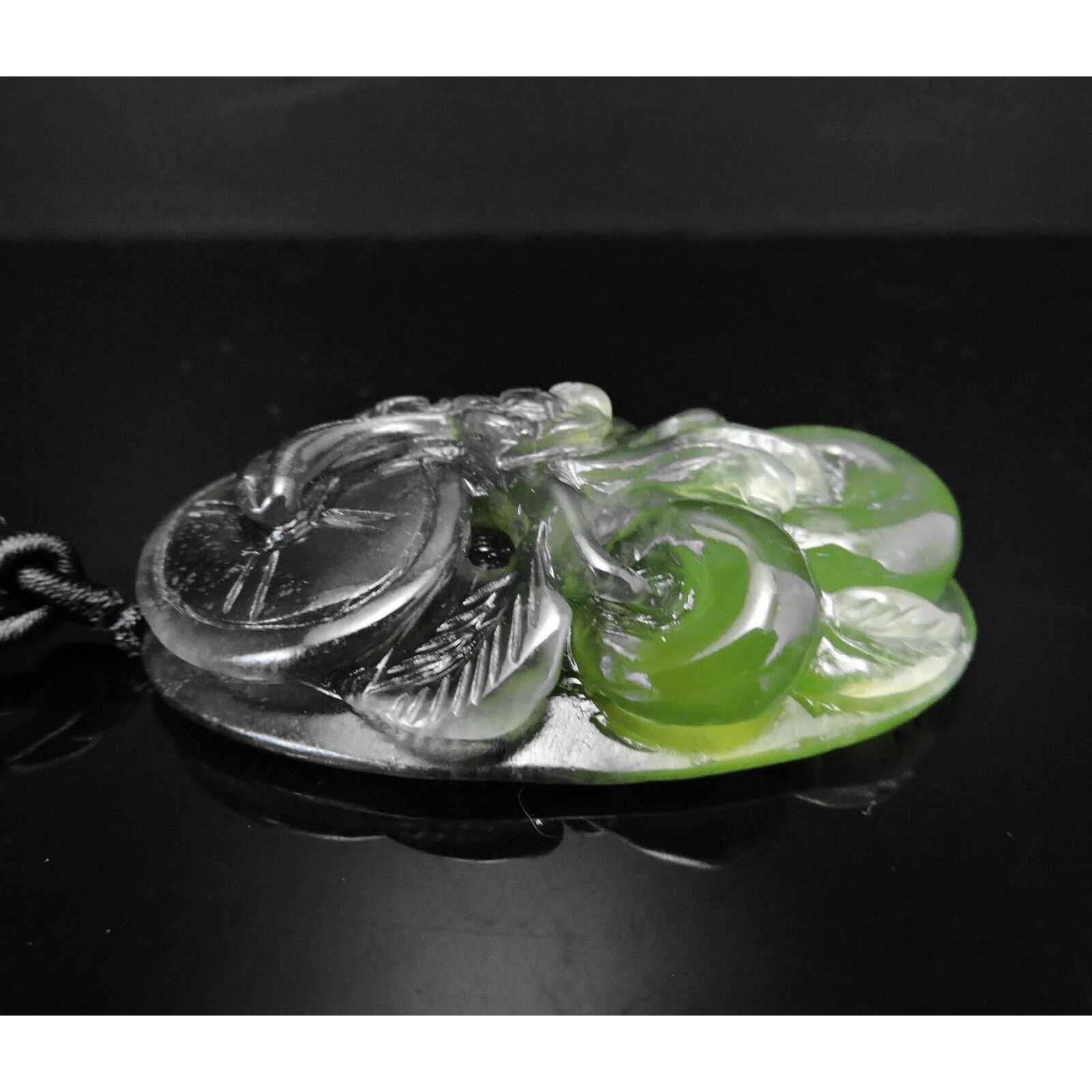 100% Natural Hand-Carved Jade Pendant Jadeite Necklace Apple Tree & Coin - Image 5