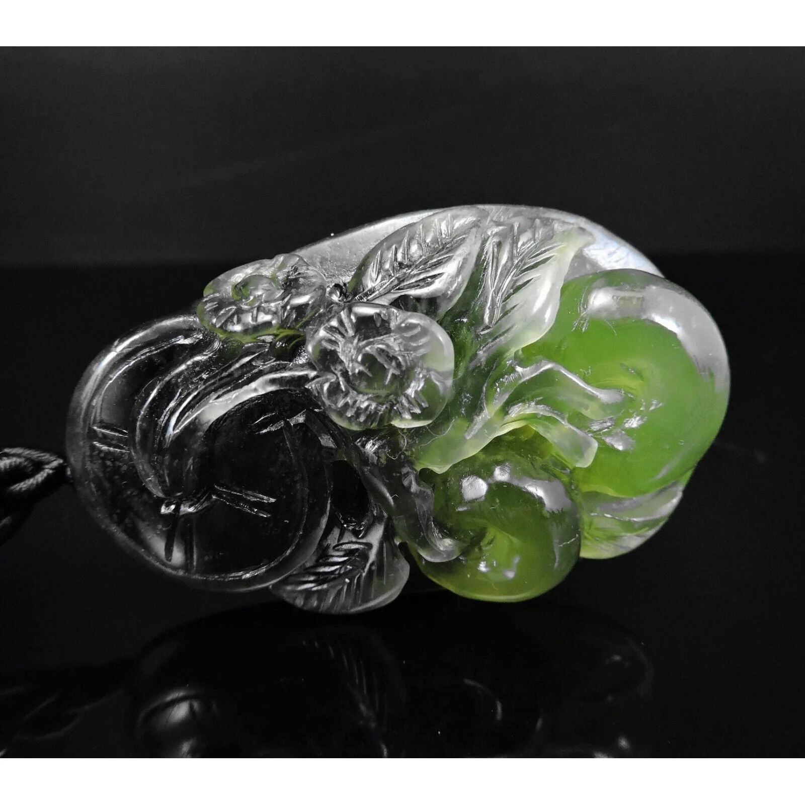 100% Natural Hand-Carved Jade Pendant Jadeite Necklace Apple Tree & Coin - Image 6