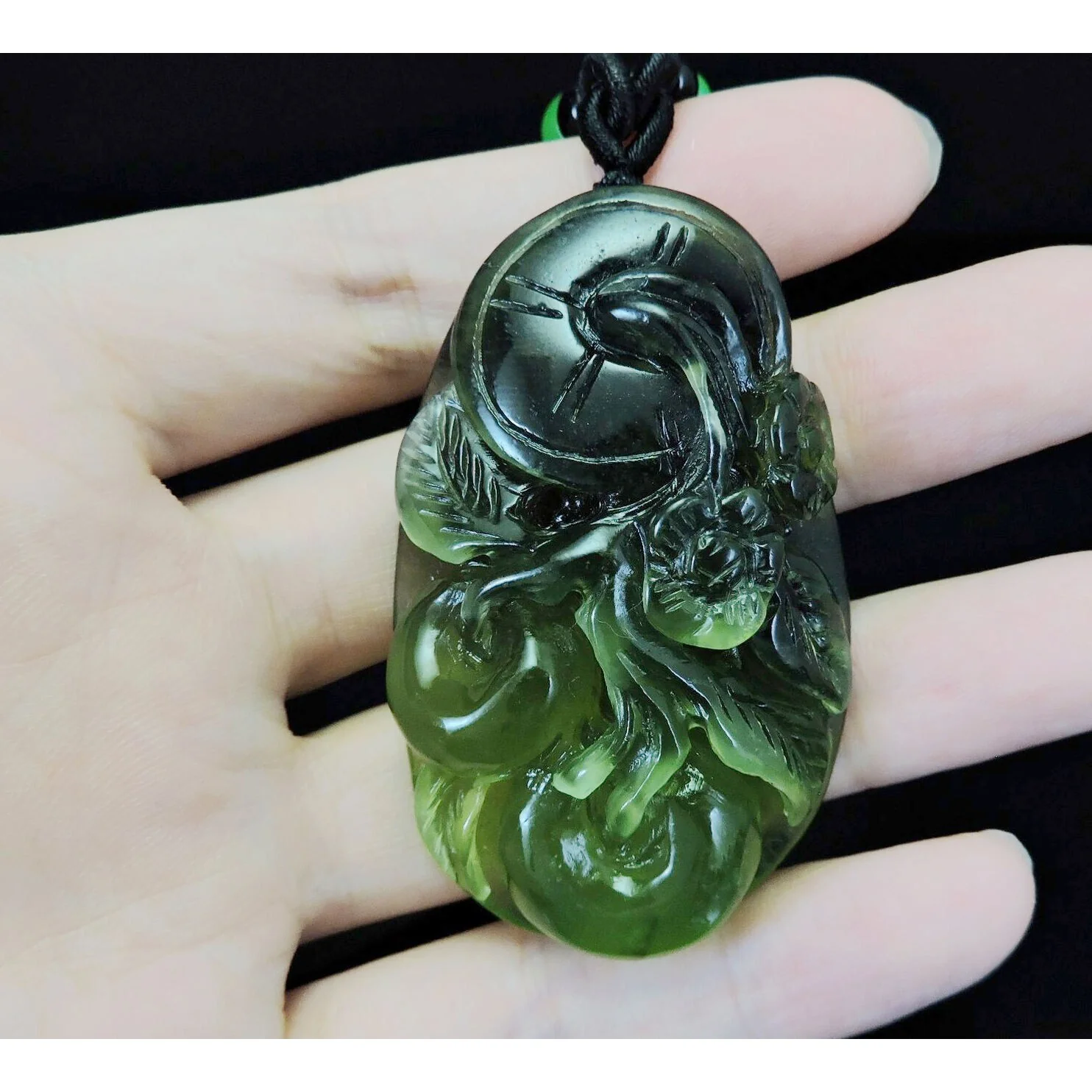 100% Natural Hand-Carved Jade Pendant Jadeite Necklace Apple Tree & Coin - Image 8