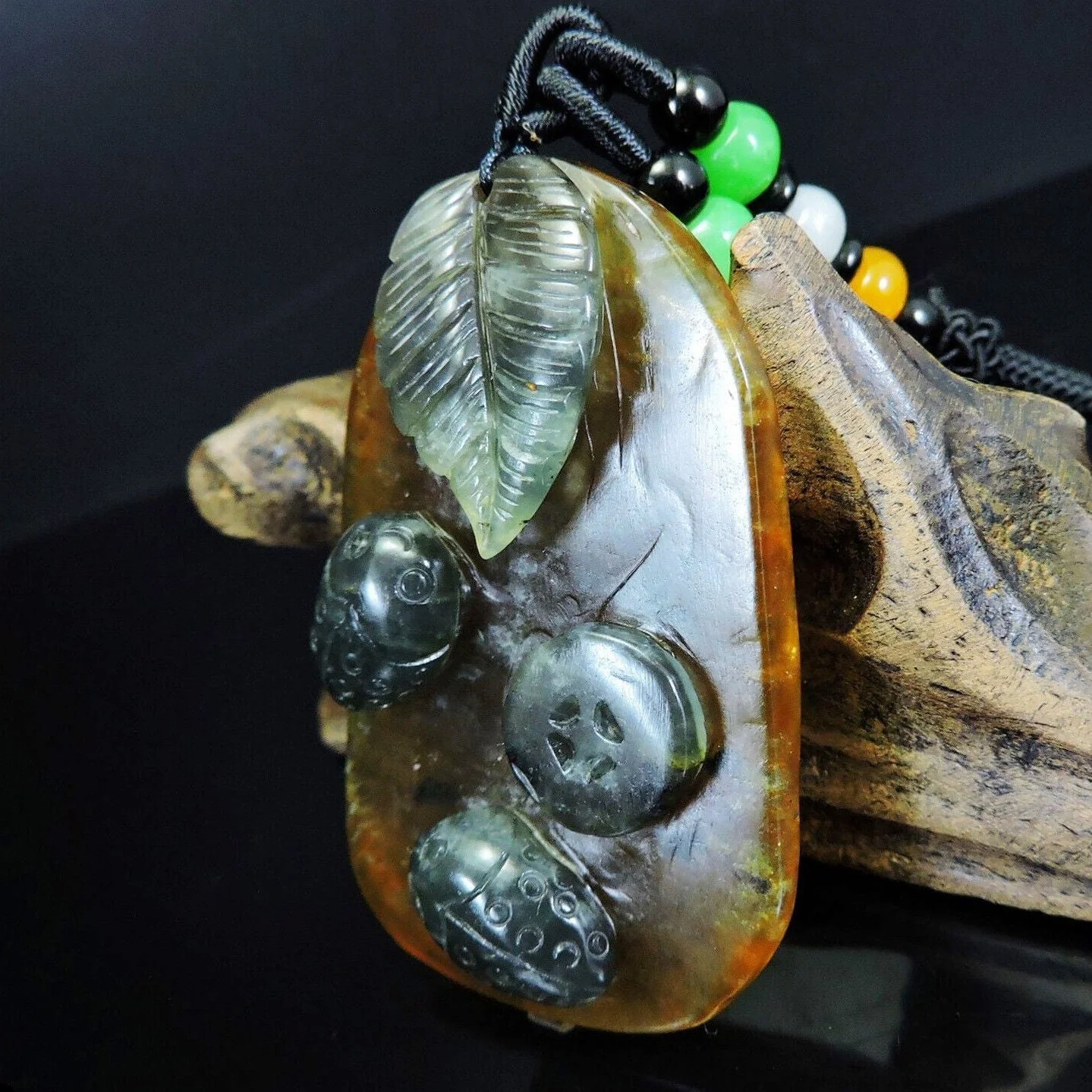 100% Natural Hand-Carved Jade Pendant Jadeite Necklace Beetle & Leaf & Coin - Image 3