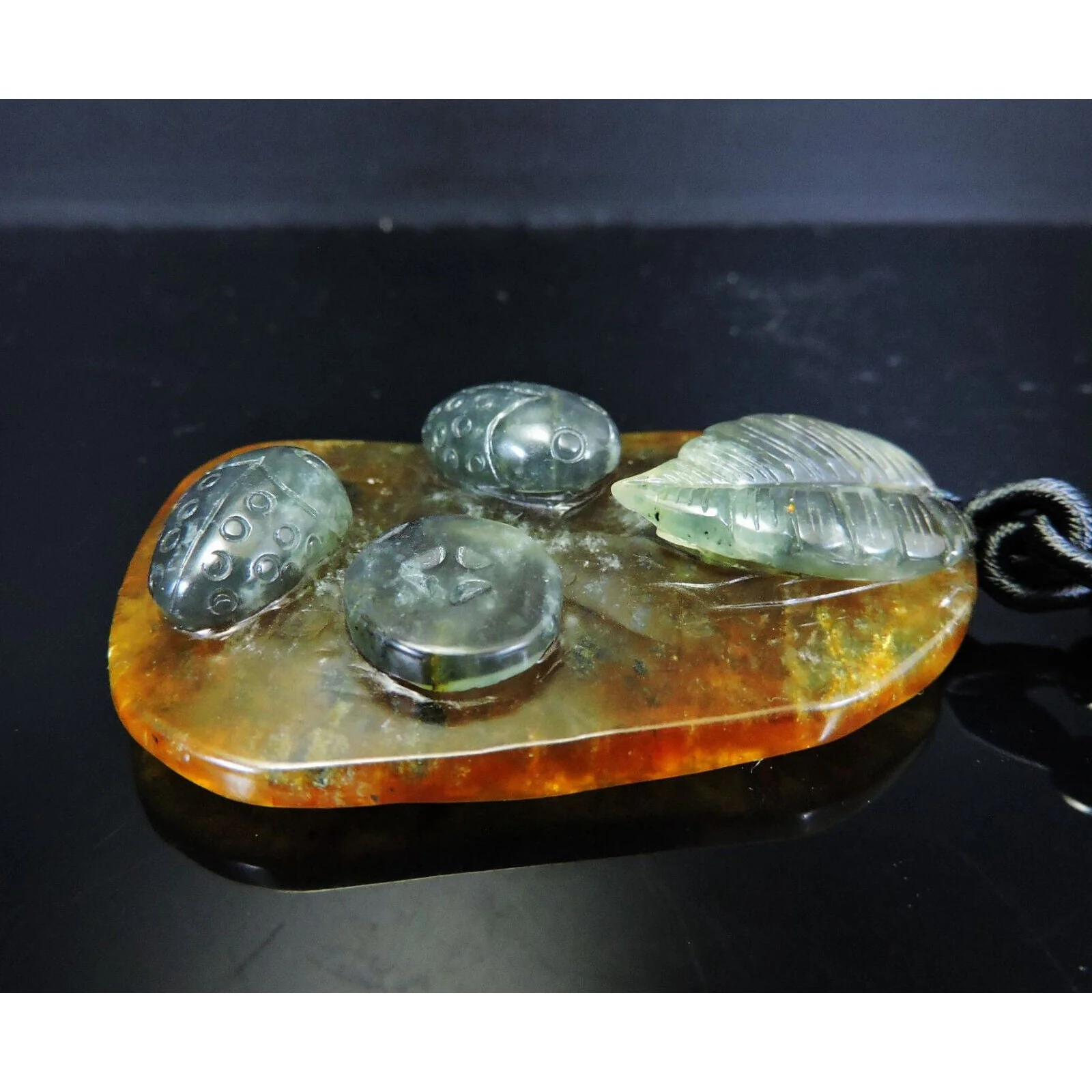 100% Natural Hand-Carved Jade Pendant Jadeite Necklace Beetle & Leaf & Coin - Image 6