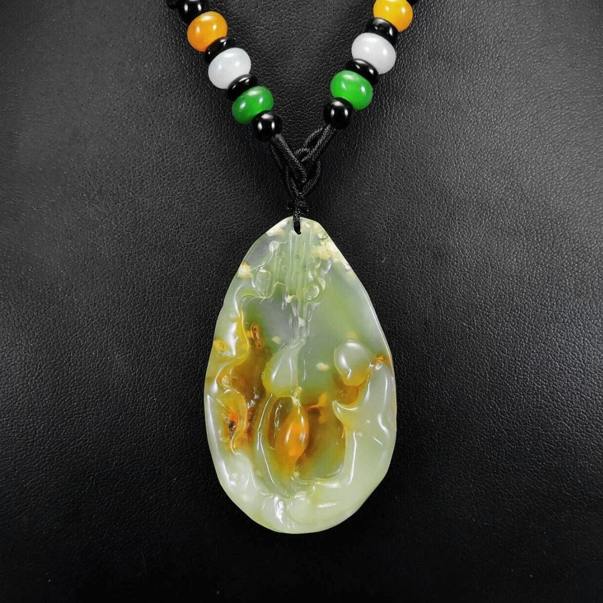 100% Natural Hand-Carved Jade Pendant Jadeite Necklace Buddha & Lotus - Image 2