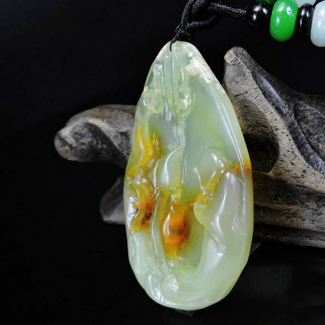 100% Natural Hand-Carved Jade Pendant Jadeite Necklace Buddha & Lotus - Image 3