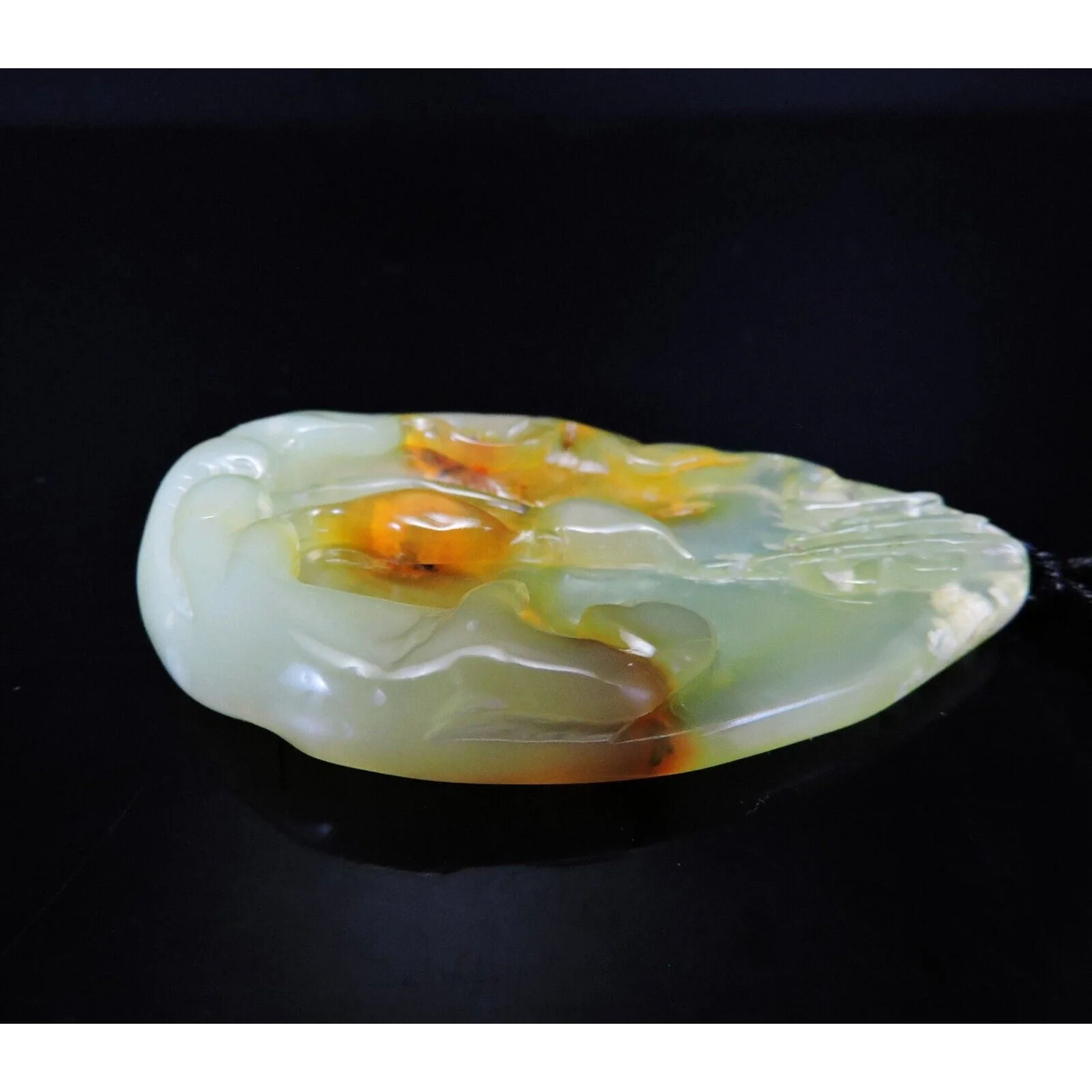 100% Natural Hand-Carved Jade Pendant Jadeite Necklace Buddha & Lotus - Image 4