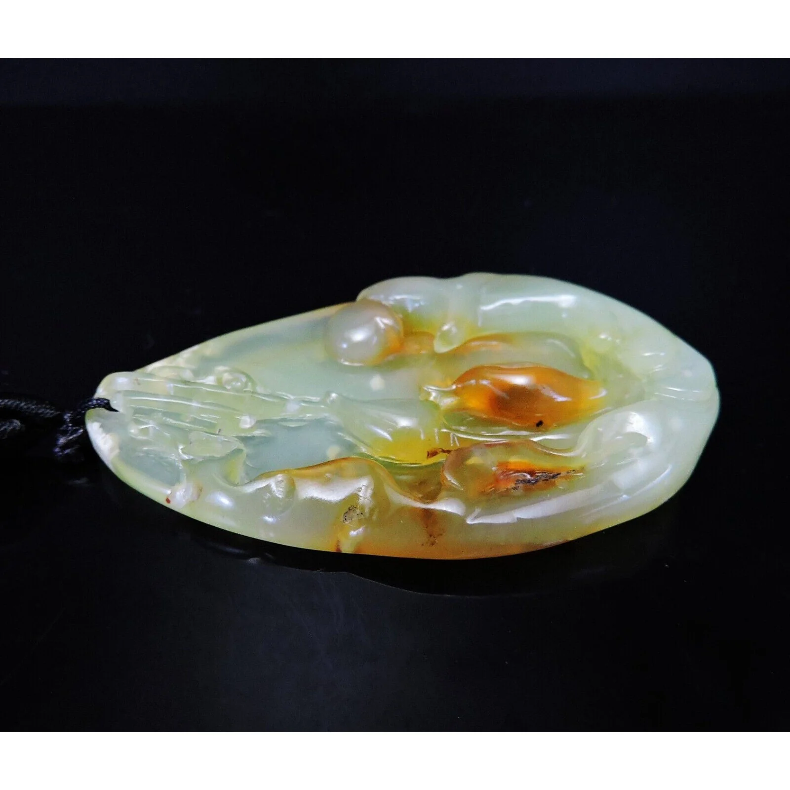 100% Natural Hand-Carved Jade Pendant Jadeite Necklace Buddha & Lotus - Image 5
