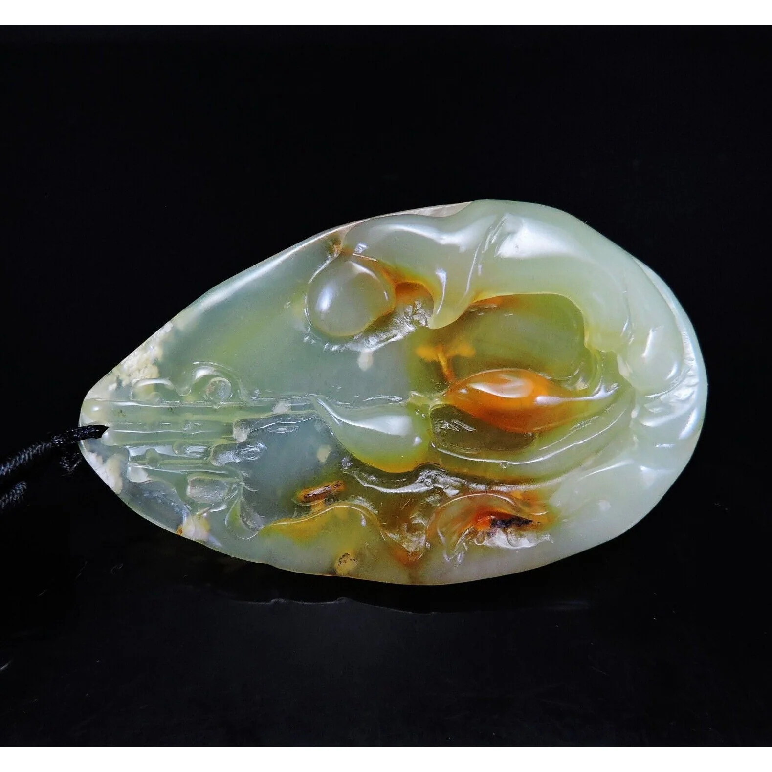 100% Natural Hand-Carved Jade Pendant Jadeite Necklace Buddha & Lotus - Image 6