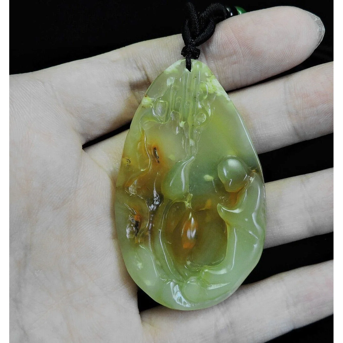 100% Natural Hand-Carved Jade Pendant Jadeite Necklace Buddha & Lotus - Image 8