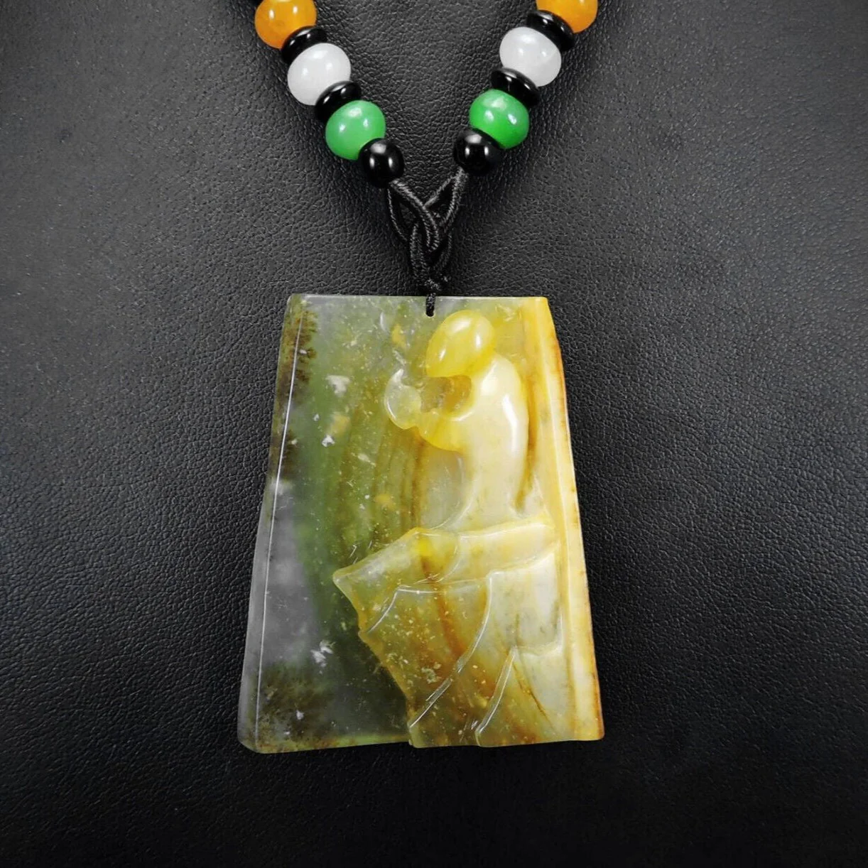 100% Natural Hand-Carved Jade Pendant Jadeite Necklace Buddhist - Image 2