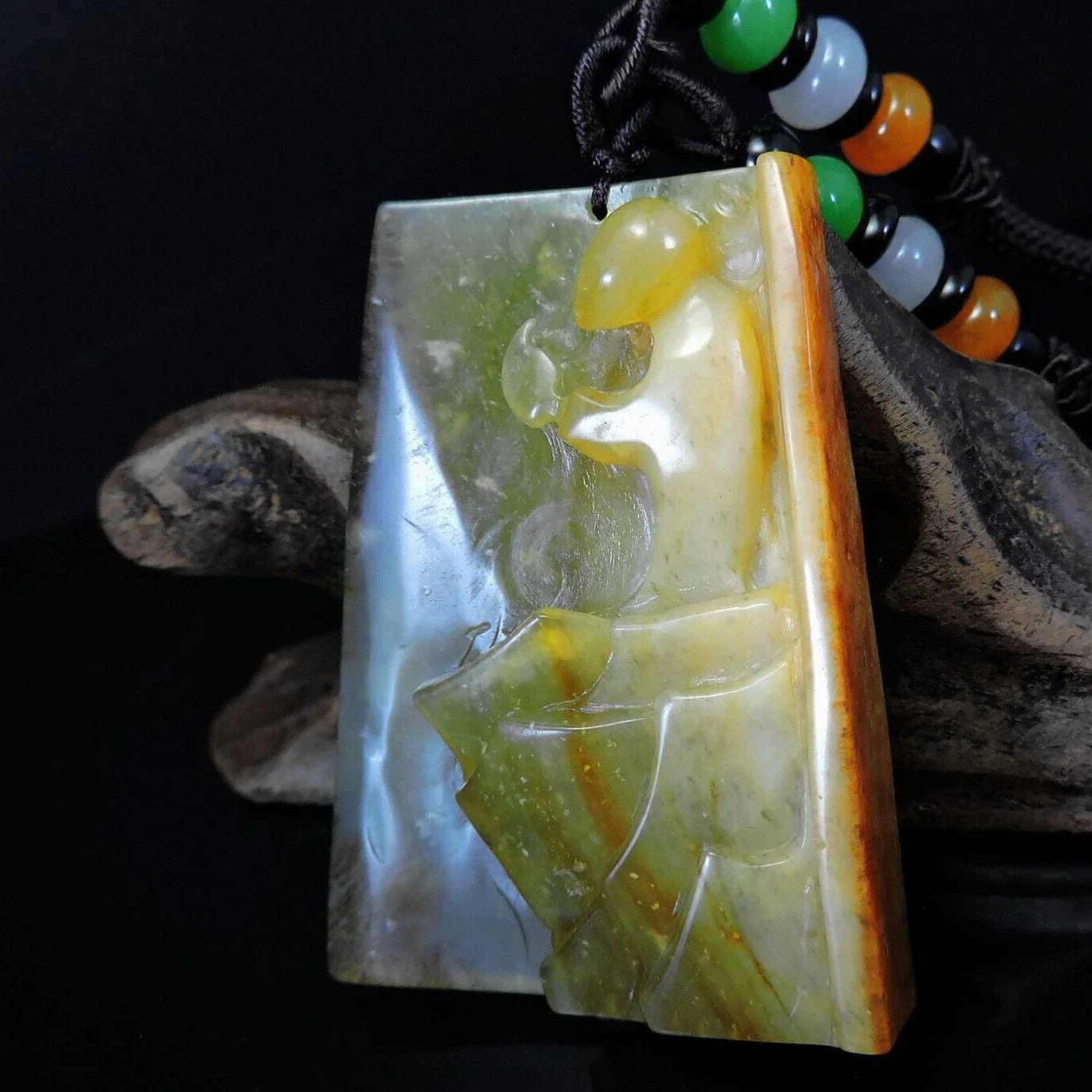 100% Natural Hand-Carved Jade Pendant Jadeite Necklace Buddhist - Image 3