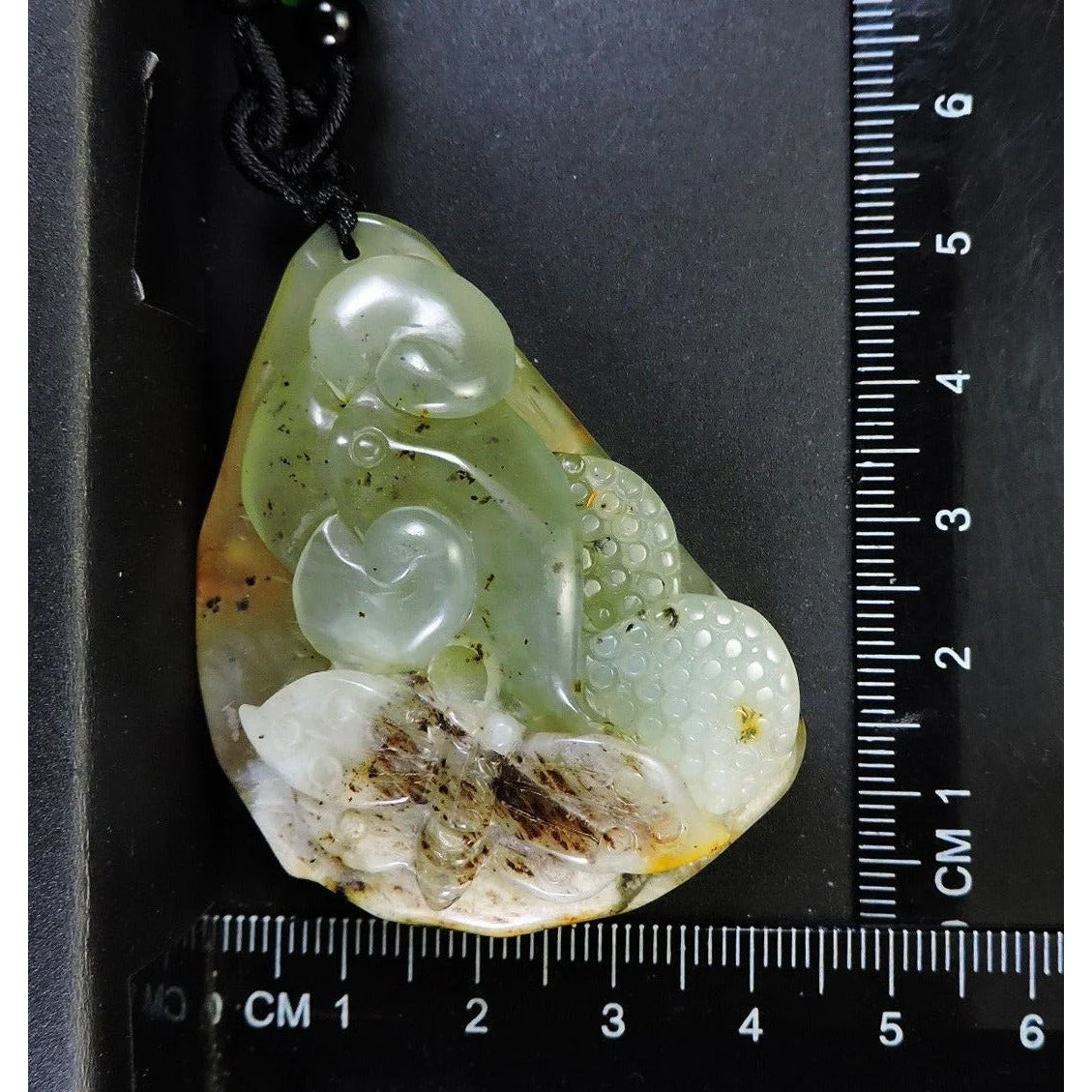 100% Natural Hand-Carved Jade Pendant Jadeite Necklace Butterfly & Ruyi - Image 10