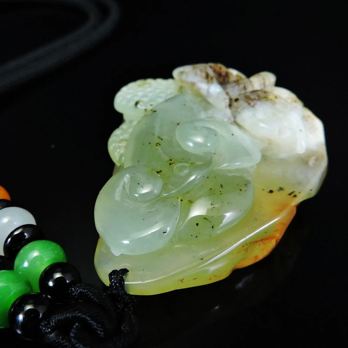 100% Natural Hand-Carved Jade Pendant Jadeite Necklace Butterfly & Ruyi - Image 4