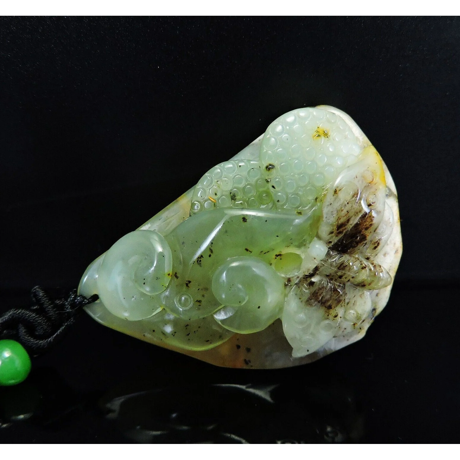 100% Natural Hand-Carved Jade Pendant Jadeite Necklace Butterfly & Ruyi - Image 6