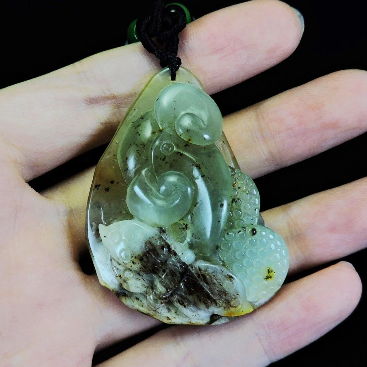 100% Natural Hand-Carved Jade Pendant Jadeite Necklace Butterfly & Ruyi - Image 8