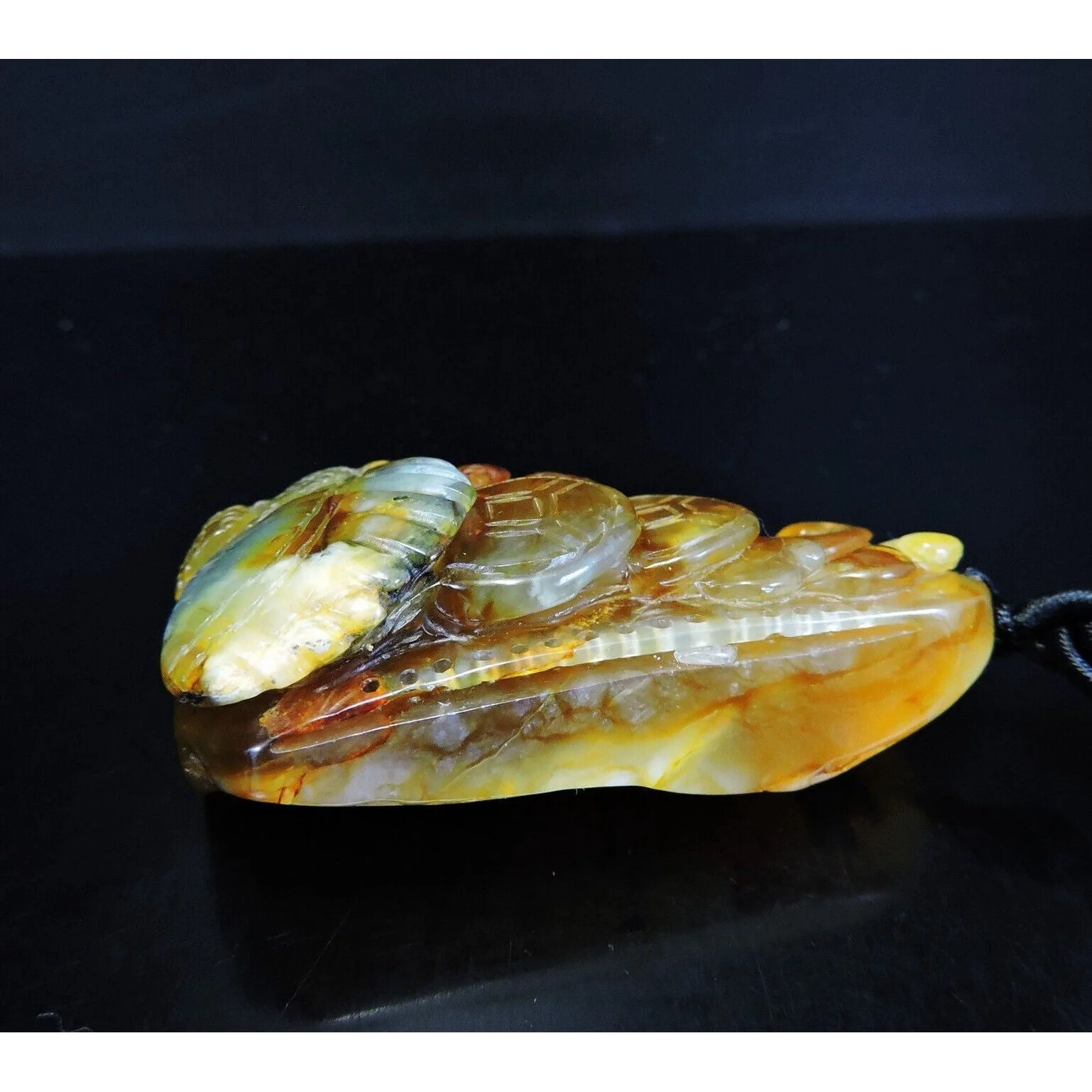 100% Natural Hand-Carved Jade Pendant Jadeite Necklace Coral & Seashell & Ruyi - Image 5