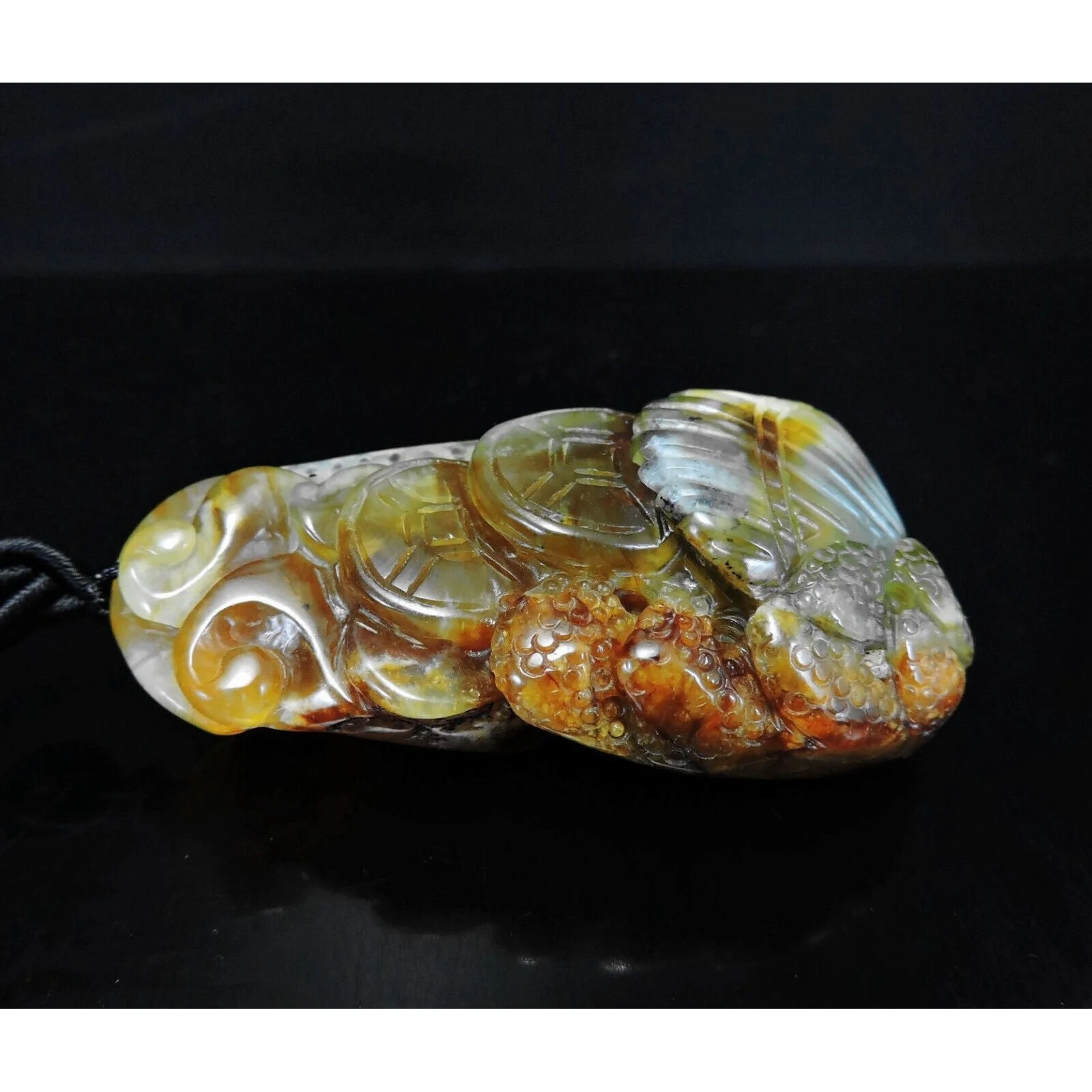 100% Natural Hand-Carved Jade Pendant Jadeite Necklace Coral & Seashell & Ruyi - Image 6