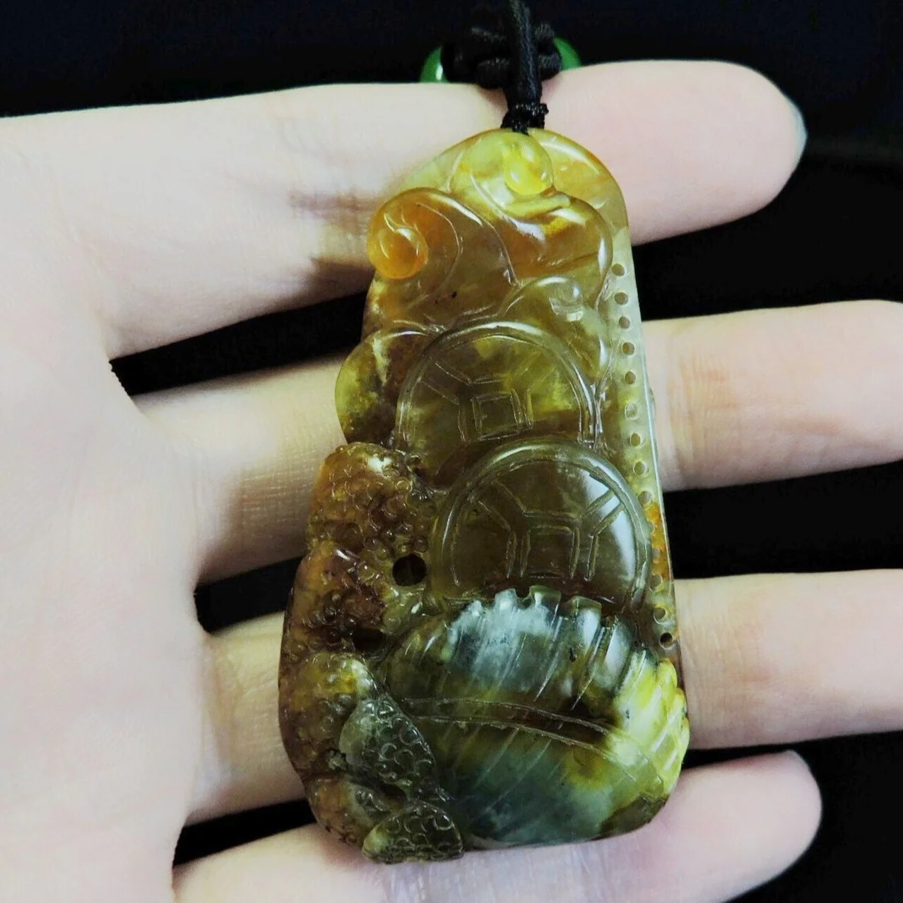 100% Natural Hand-Carved Jade Pendant Jadeite Necklace Coral & Seashell & Ruyi - Image 8