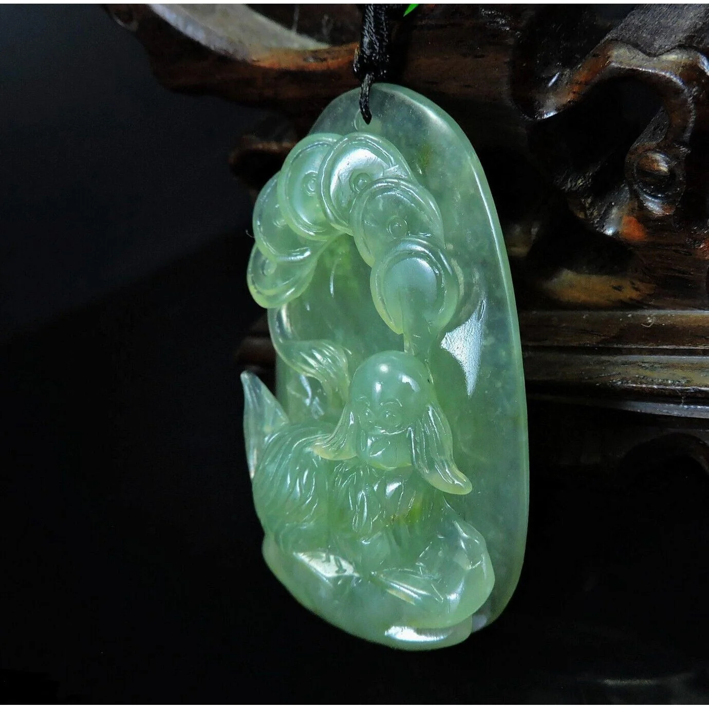 100% Natural Hand-Carved Jade Pendant Jadeite Necklace Dog & Coin - Image 2