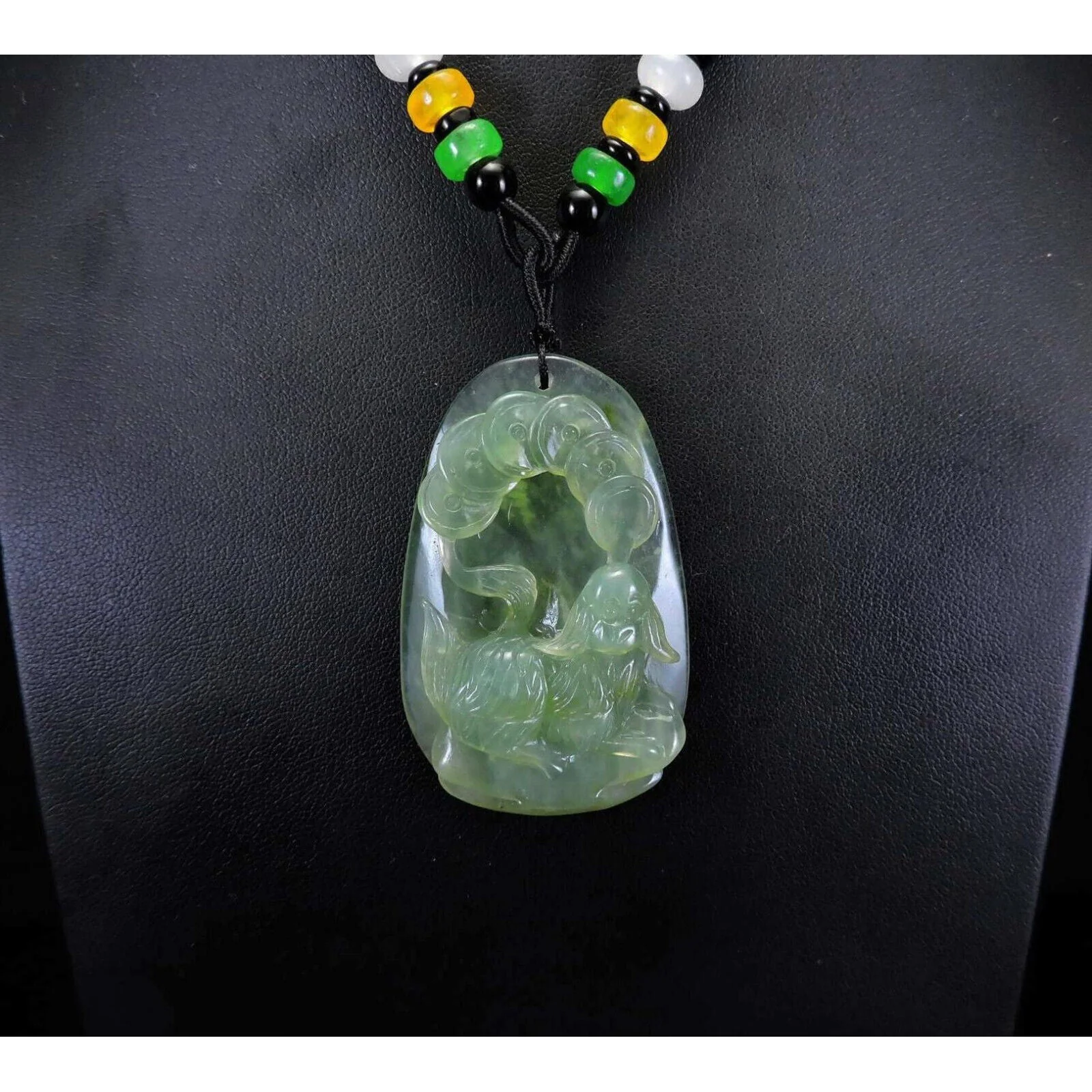 100% Natural Hand-Carved Jade Pendant Jadeite Necklace Dog & Coin - Image 3