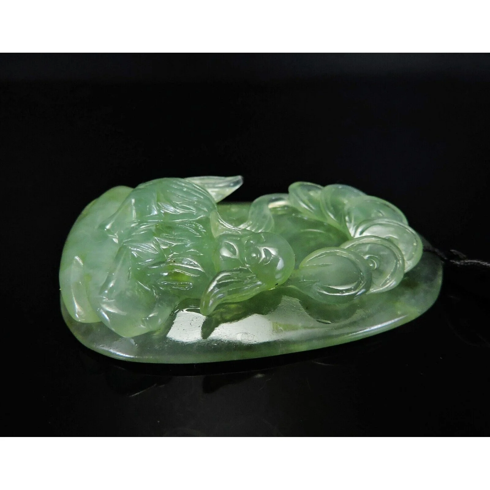 100% Natural Hand-Carved Jade Pendant Jadeite Necklace Dog & Coin - Image 4