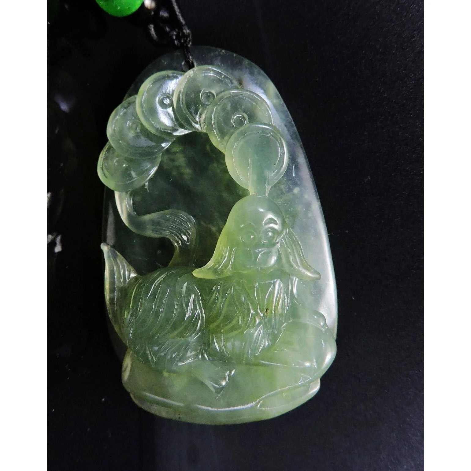 100% Natural Hand-Carved Jade Pendant Jadeite Necklace Dog & Coin - Image 6