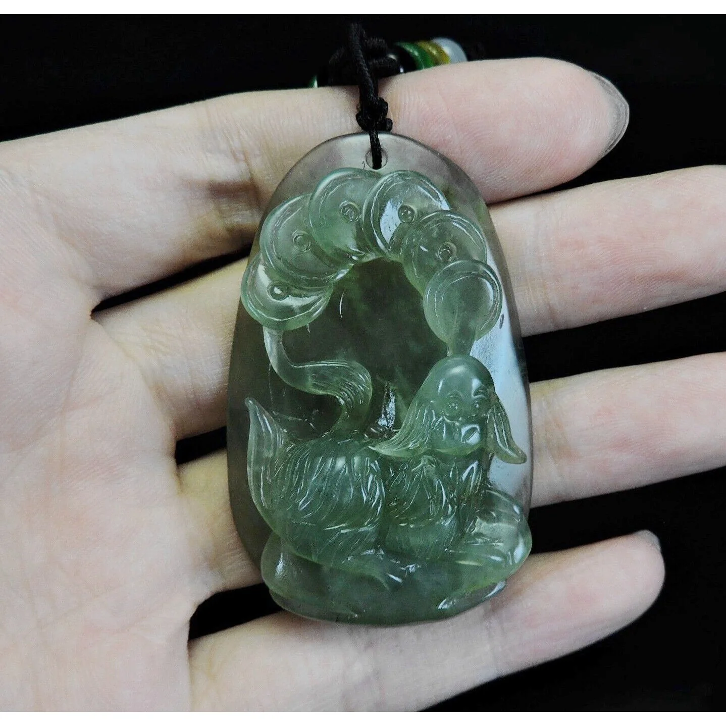 100% Natural Hand-Carved Jade Pendant Jadeite Necklace Dog & Coin - Image 8