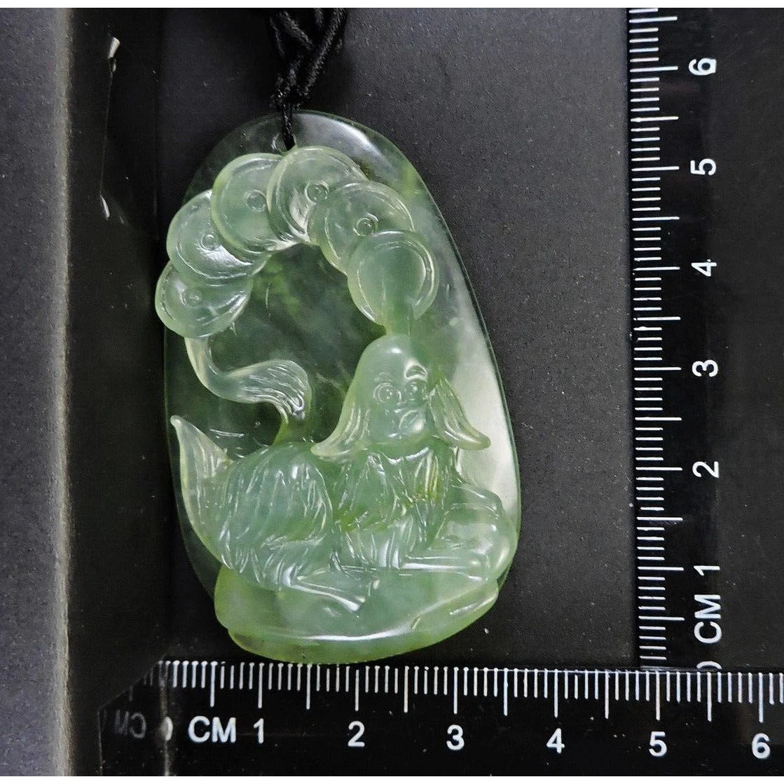 100% Natural Hand-Carved Jade Pendant Jadeite Necklace Dog & Coin - Image 9