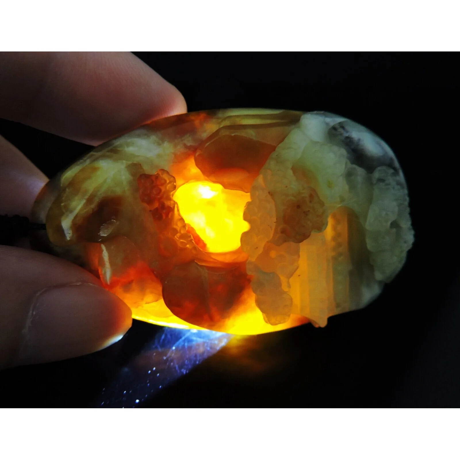 100% Natural Hand-Carved Jade Pendant Jadeite Necklace Landscape - Image 12