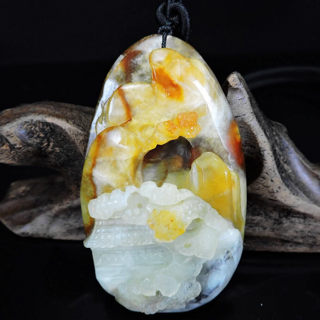 100% Natural Hand-Carved Jade Pendant Jadeite Necklace Landscape - Image 2