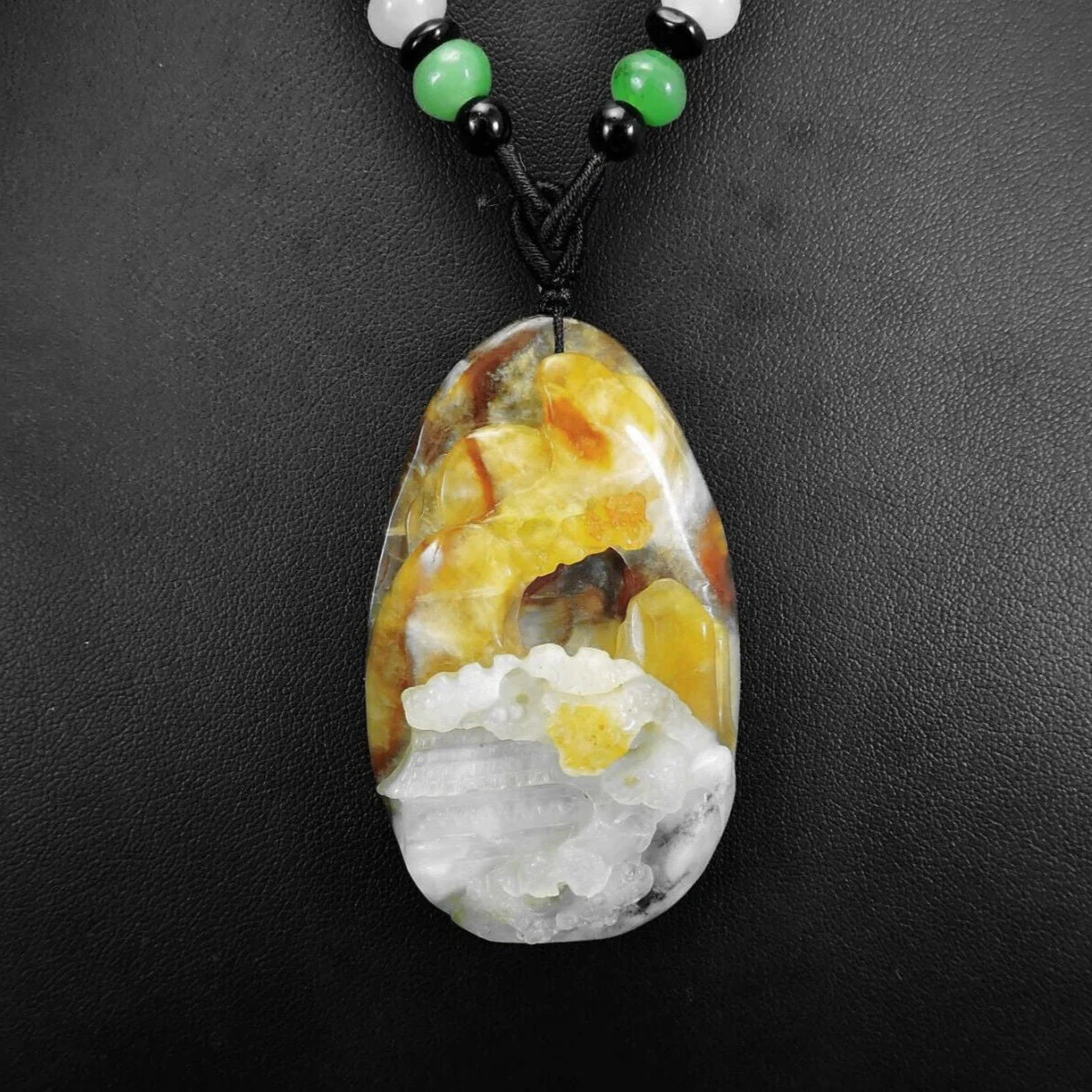 100% Natural Hand-Carved Jade Pendant Jadeite Necklace Landscape - Image 3