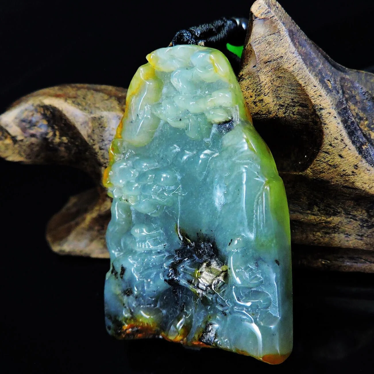 100% Natural Hand-Carved Jade Pendant Jadeite Necklace Landscape - Image 2