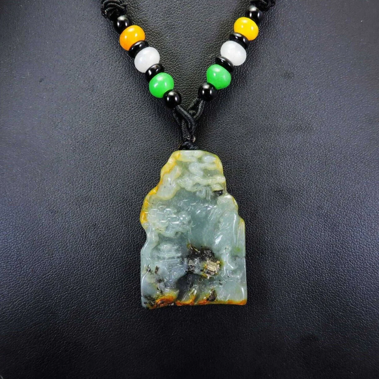 100% Natural Hand-Carved Jade Pendant Jadeite Necklace Landscape - Image 3