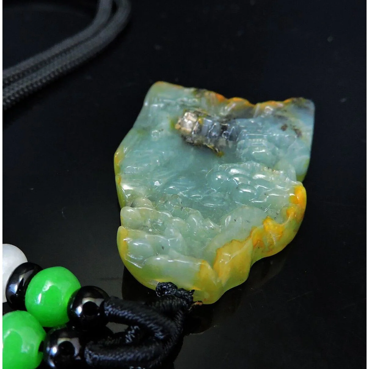 100% Natural Hand-Carved Jade Pendant Jadeite Necklace Landscape - Image 4