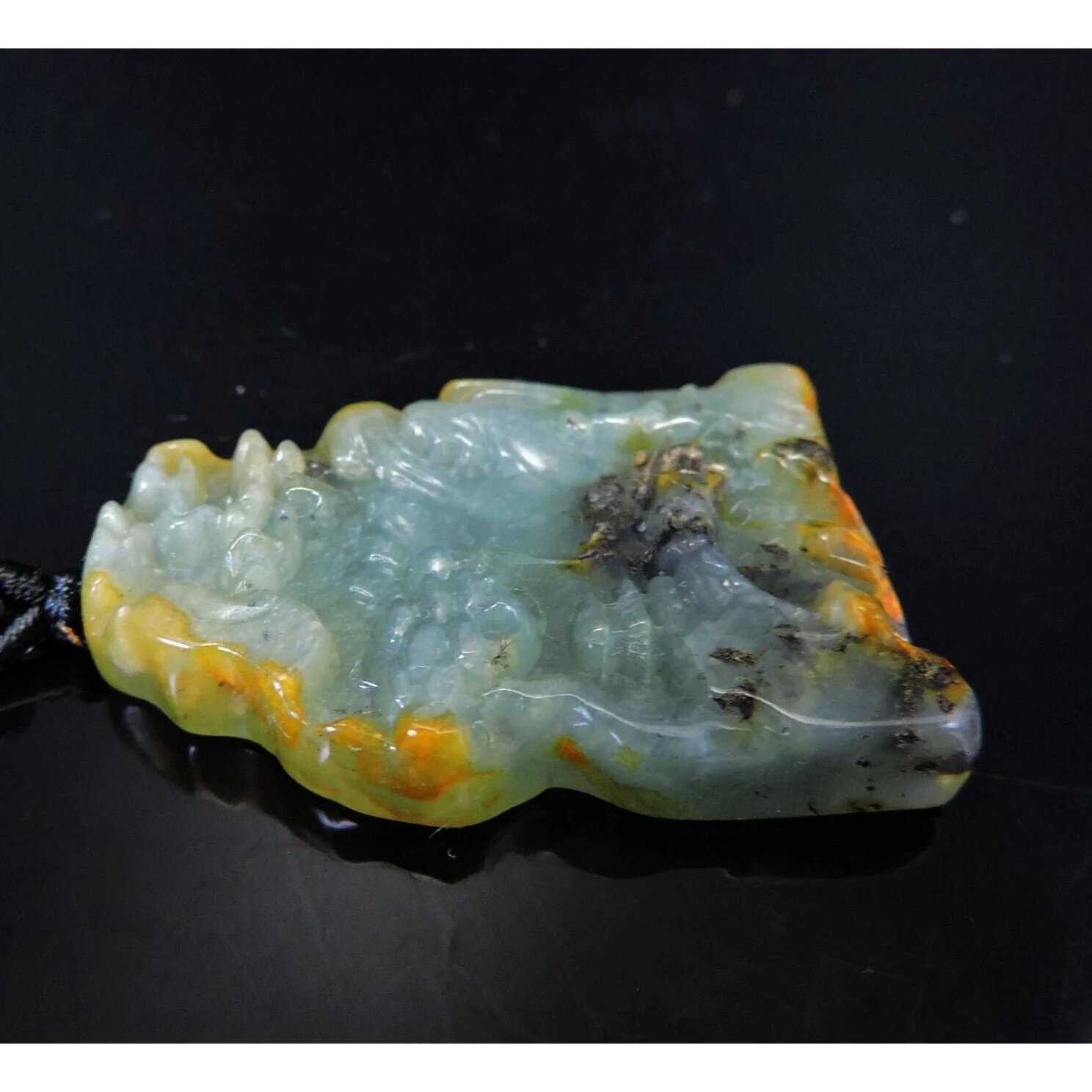 100% Natural Hand-Carved Jade Pendant Jadeite Necklace Landscape - Image 6
