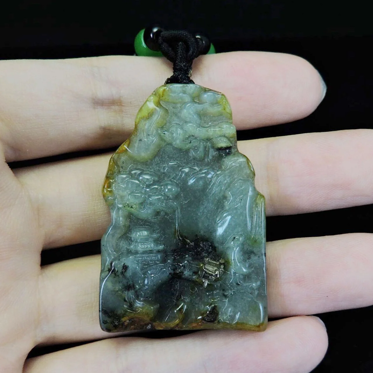 100% Natural Hand-Carved Jade Pendant Jadeite Necklace Landscape - Image 7