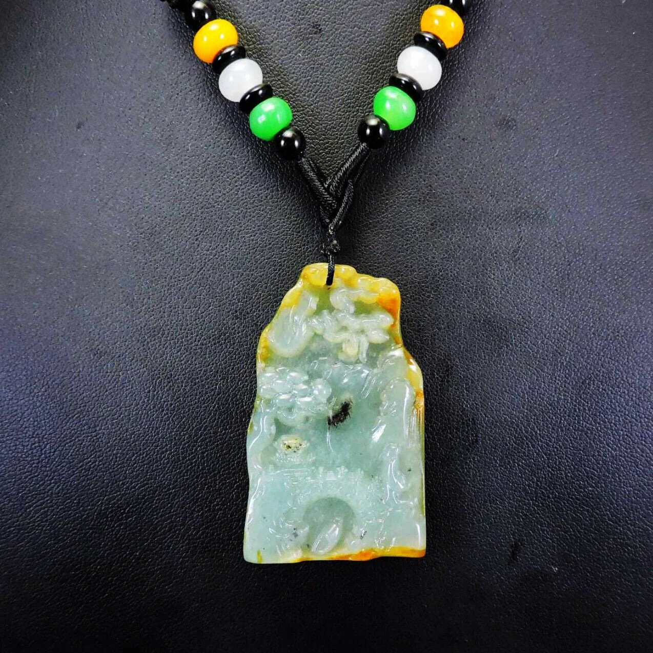 100% Natural Hand-Carved Jade Pendant Jadeite Necklace Landscape - Image 2