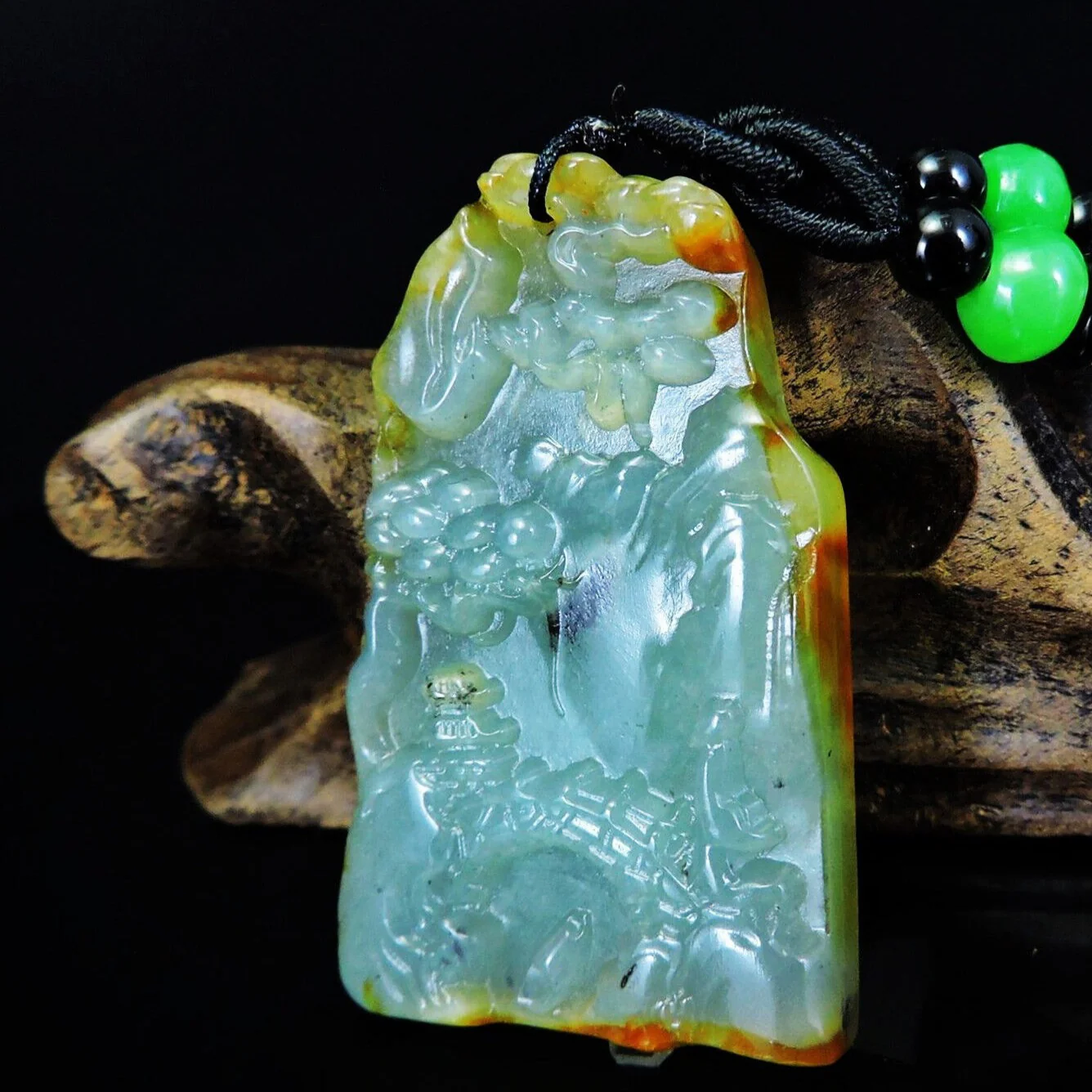 100% Natural Hand-Carved Jade Pendant Jadeite Necklace Landscape - Image 3