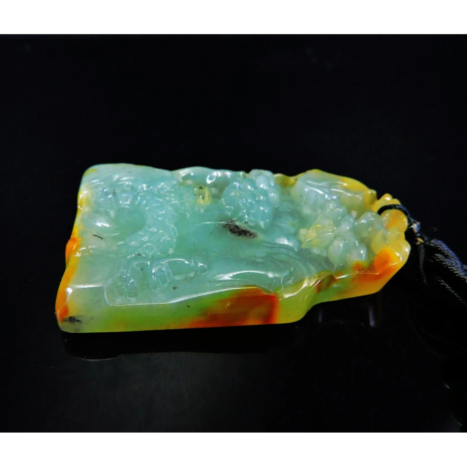 100% Natural Hand-Carved Jade Pendant Jadeite Necklace Landscape - Image 4