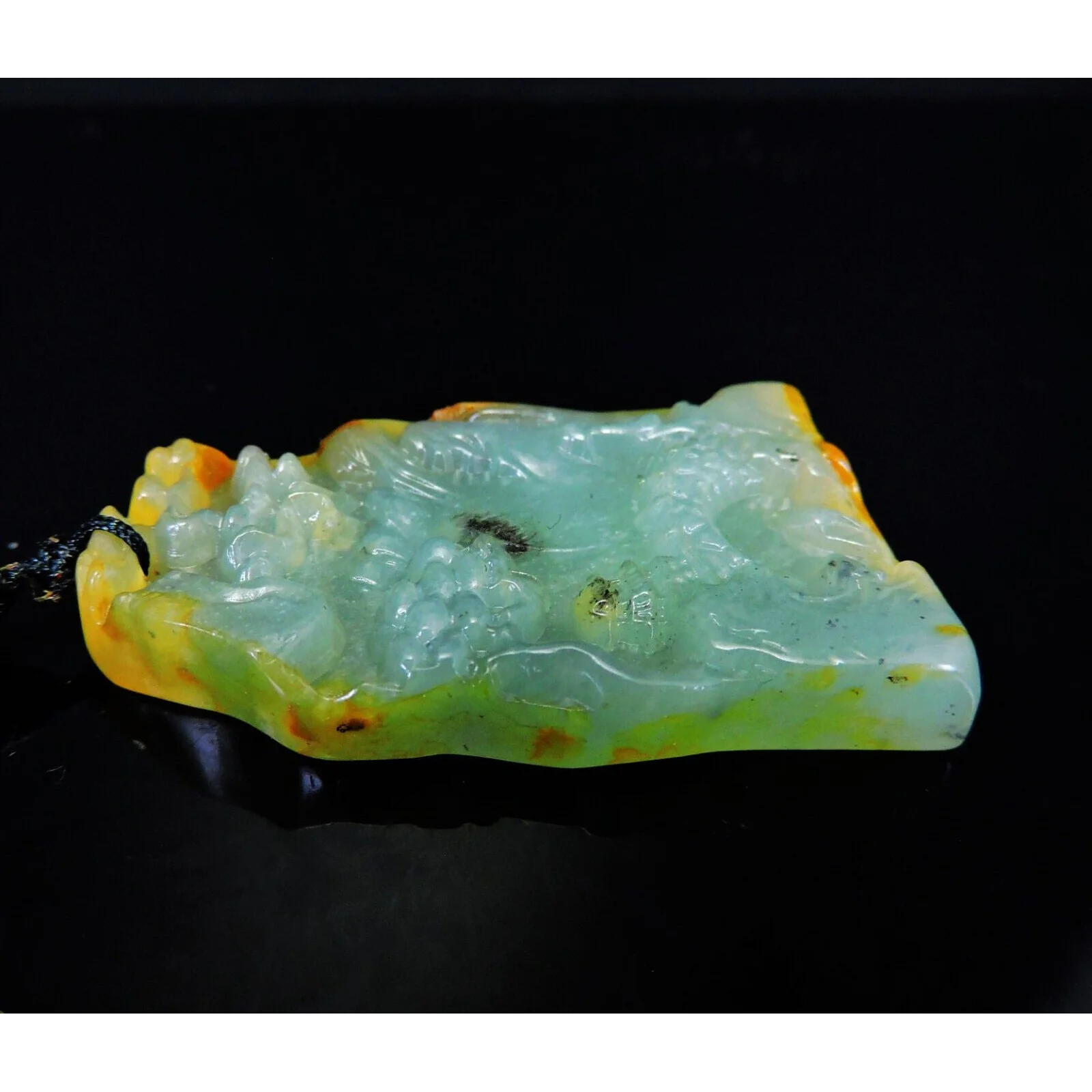 100% Natural Hand-Carved Jade Pendant Jadeite Necklace Landscape - Image 5
