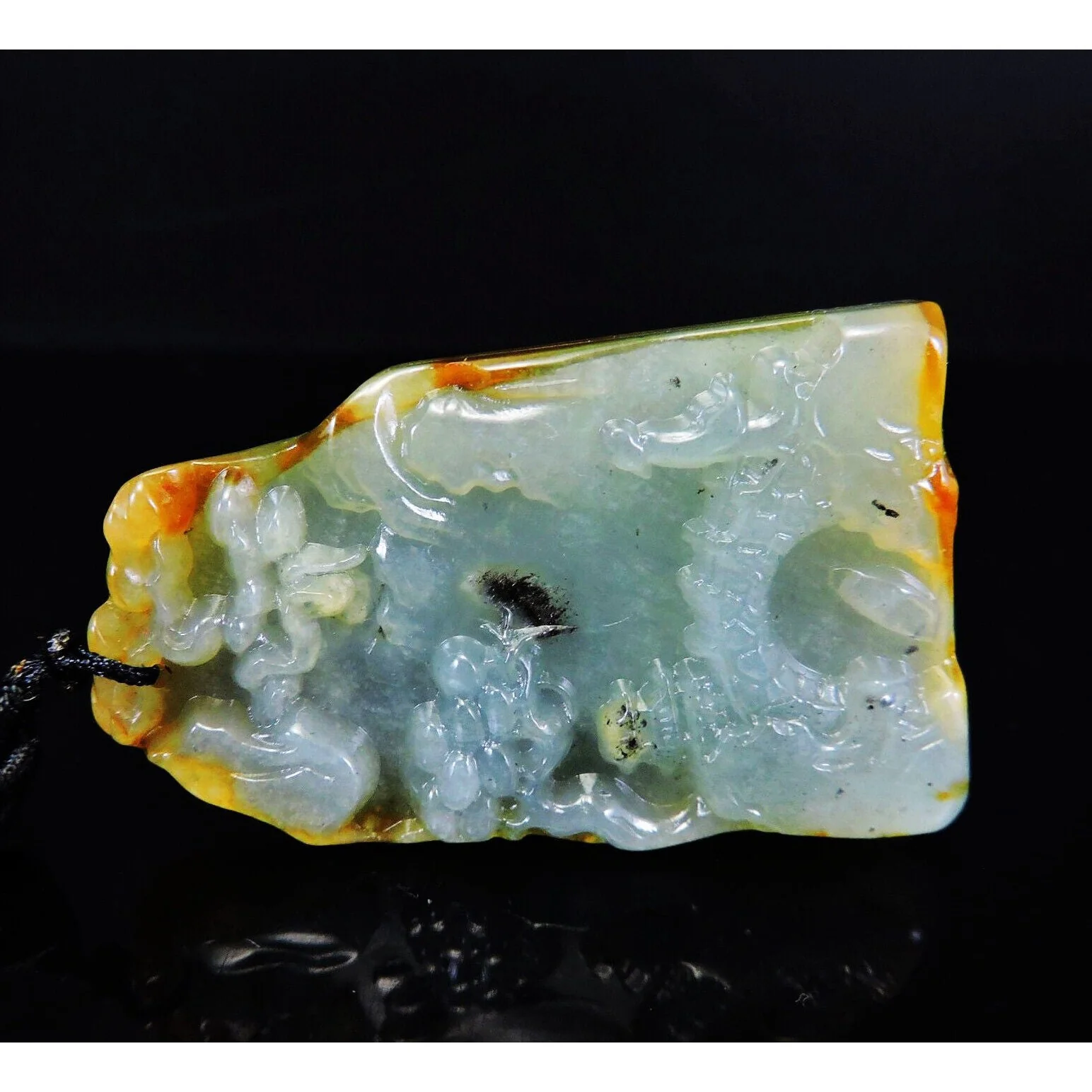 100% Natural Hand-Carved Jade Pendant Jadeite Necklace Landscape - Image 6