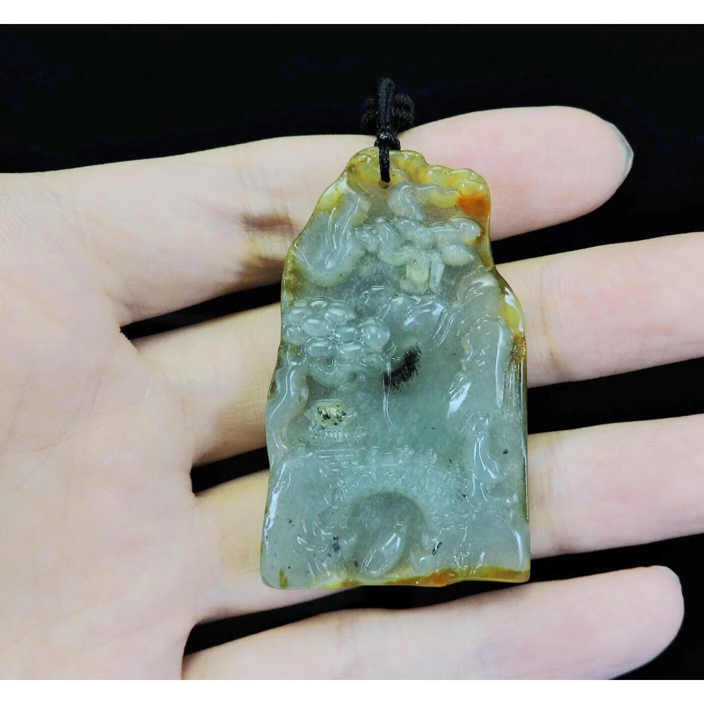 100% Natural Hand-Carved Jade Pendant Jadeite Necklace Landscape - Image 8