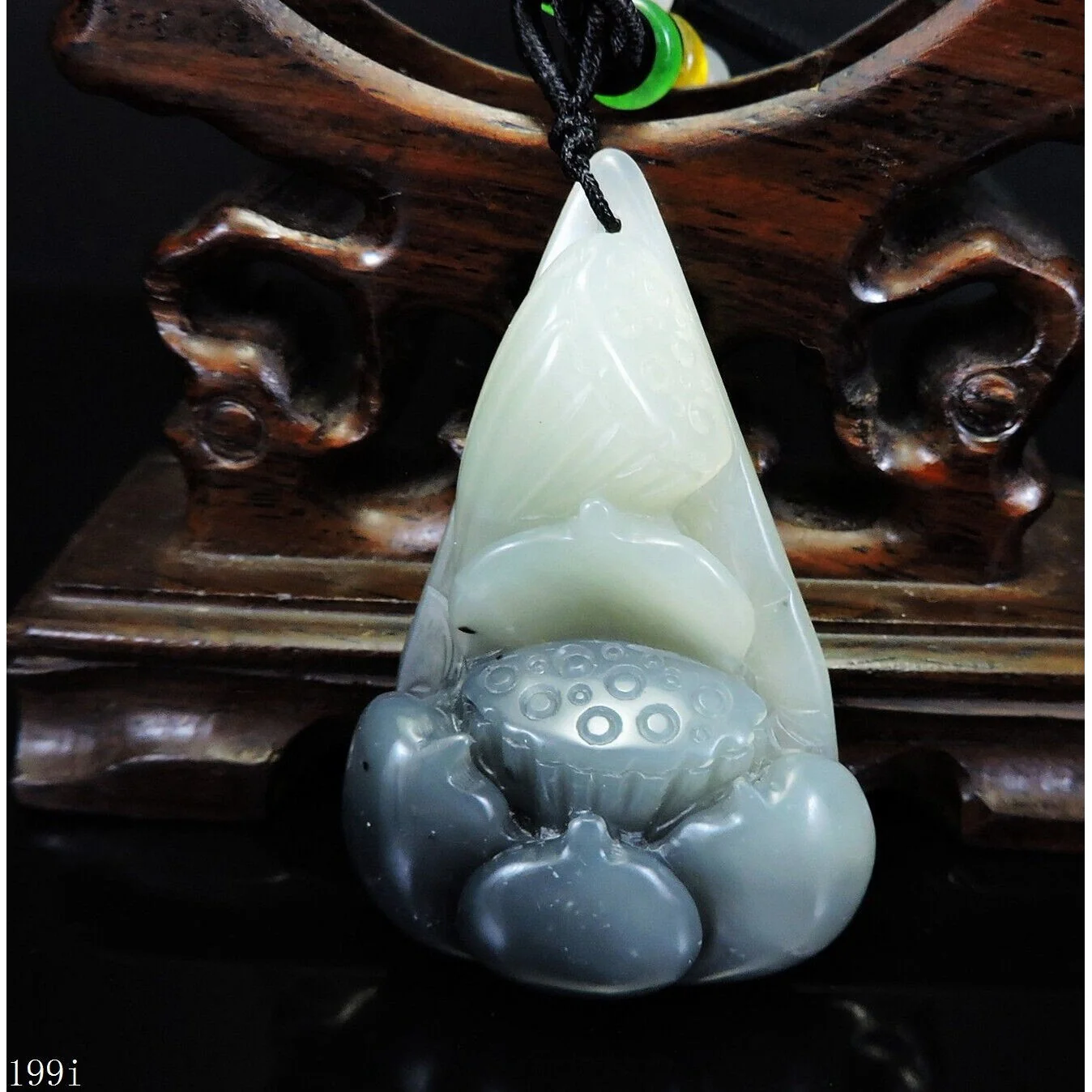 100% Natural Hand-Carved Jade Pendant Jadeite Necklace Lotus Flower - Image 12