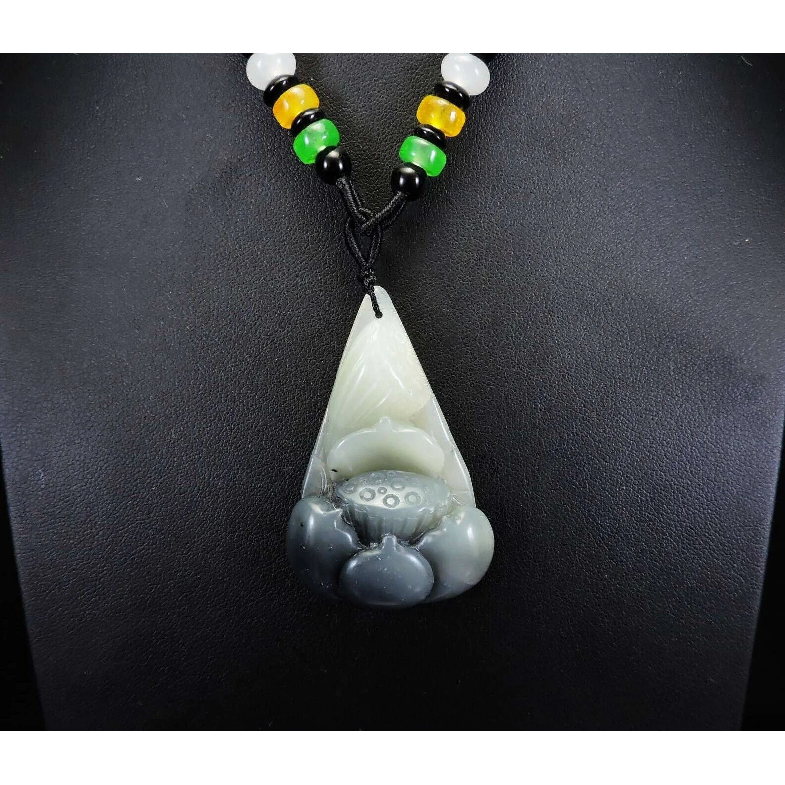 100% Natural Hand-Carved Jade Pendant Jadeite Necklace Lotus Flower - Image 2