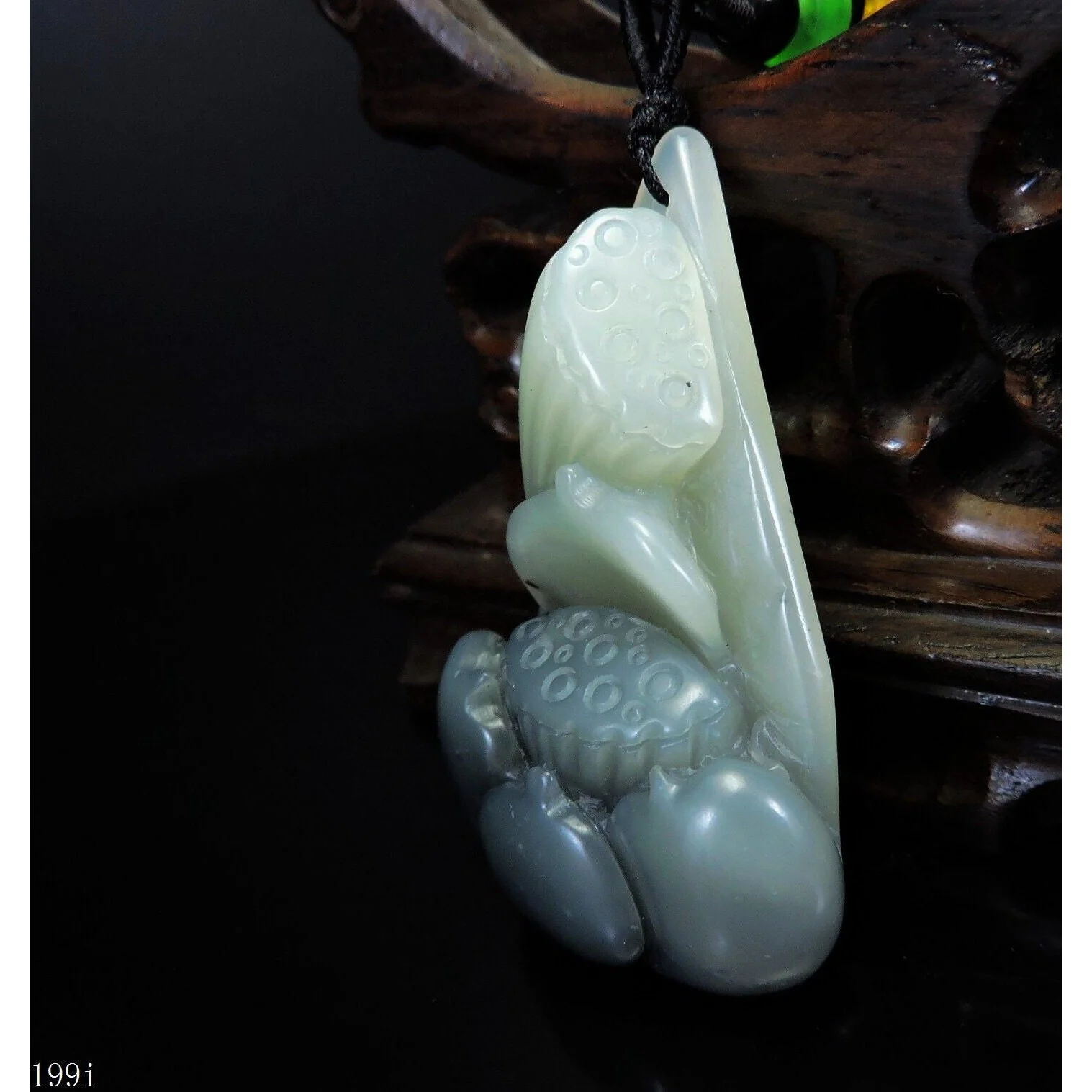 100% Natural Hand-Carved Jade Pendant Jadeite Necklace Lotus Flower - Image 3