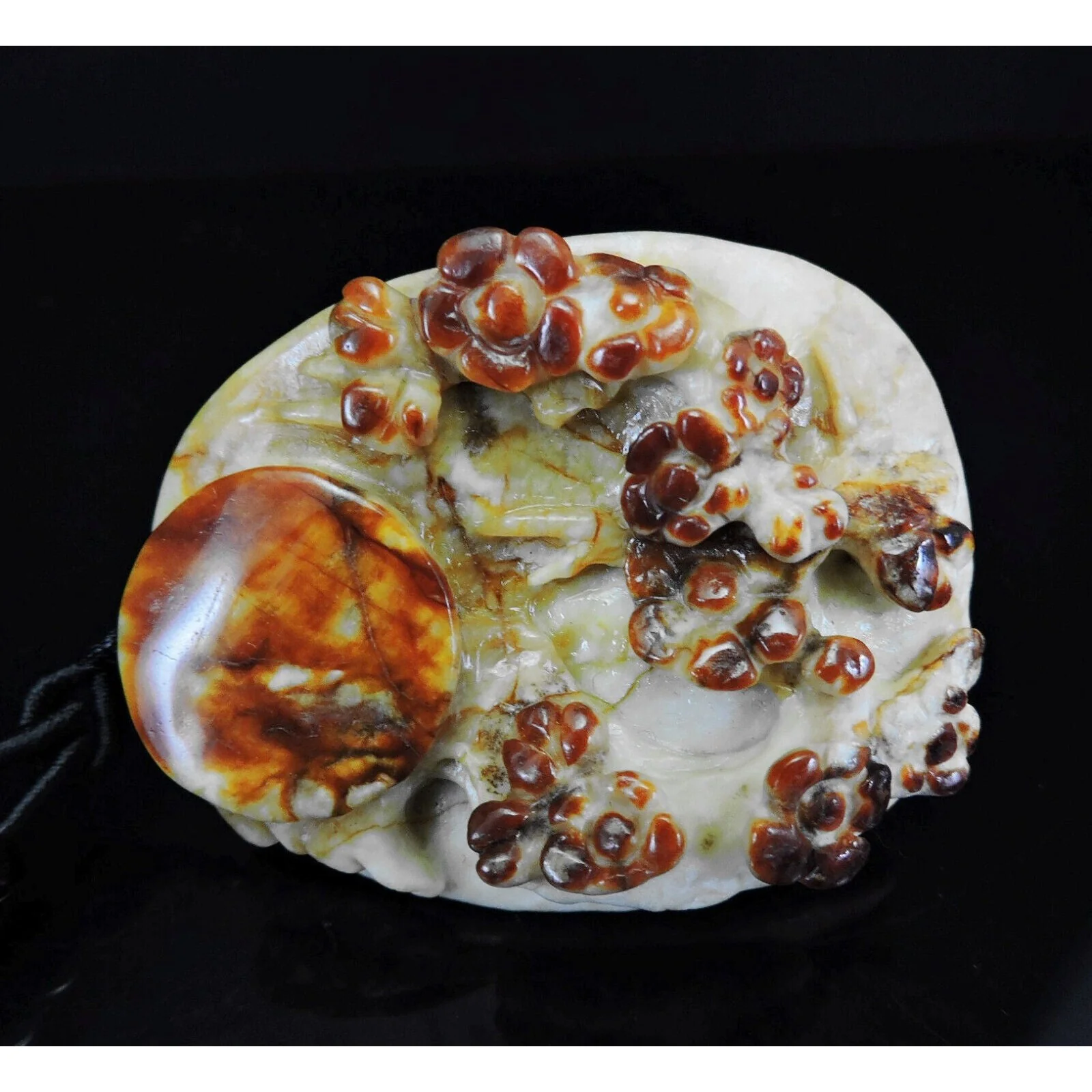 100% Natural Hand-carved Jade Pendant Jadeite Necklace Moon & Plum Flower - Image 5